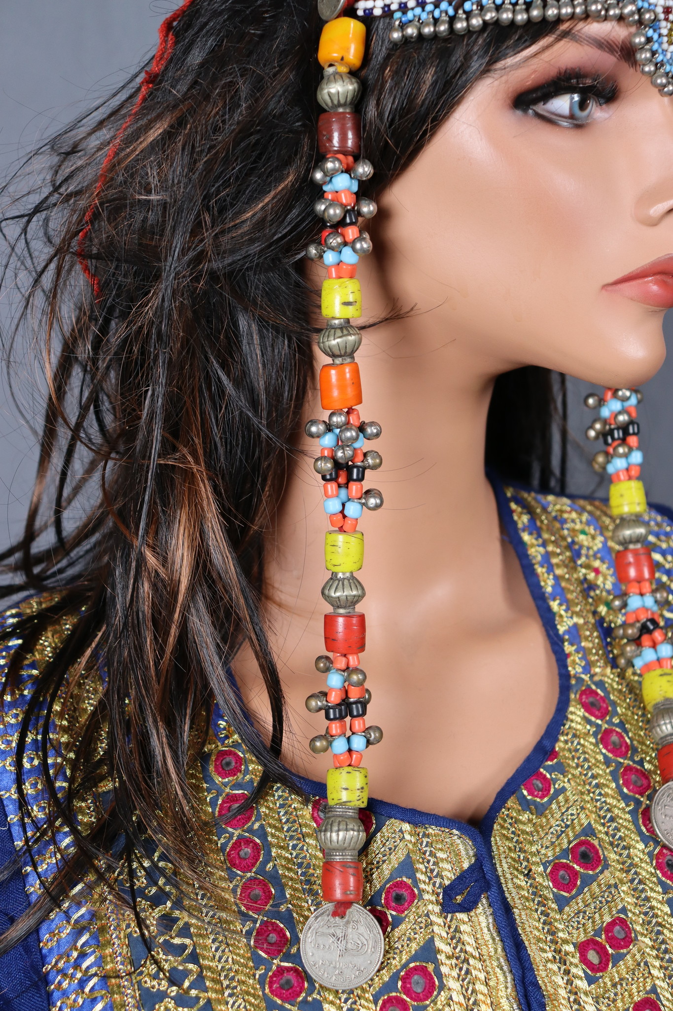 antik Afghan Nomaden orientalische tribal bellydance Kopfschmuck Glas perllen und münzen Afghanistan und Pakistan Nr:22/2