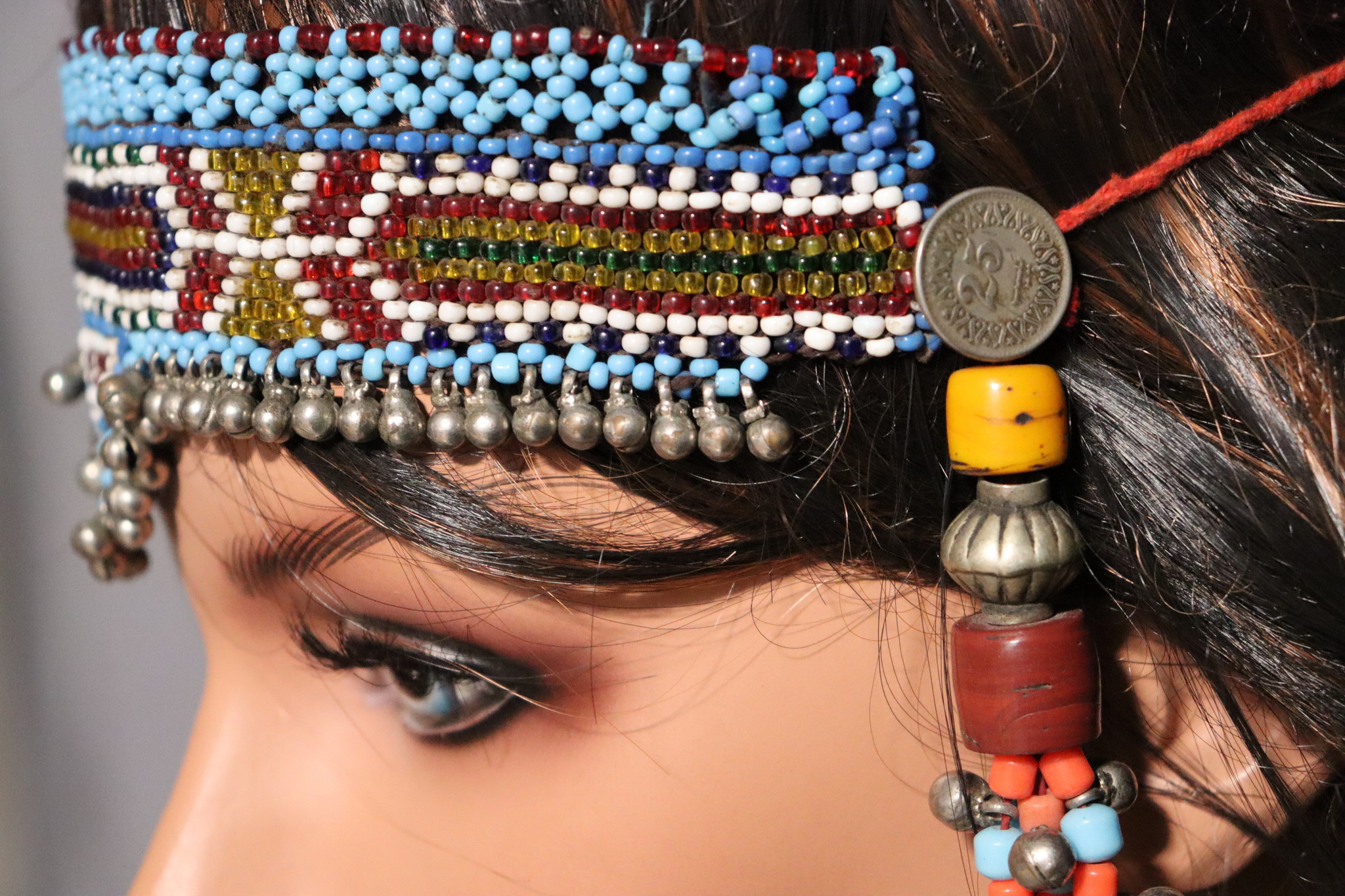 antique handmade vintage glass beads nomadic Afghan Tribal Dancing head jewelry headdress of nomadic woman Afghanistan Pakistan No:22/2