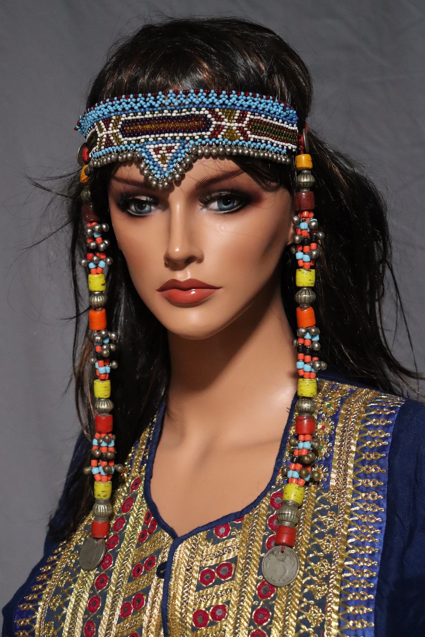 antique handmade vintage glass beads nomadic Afghan Tribal Dancing head jewelry headdress of nomadic woman Afghanistan Pakistan No:22/2