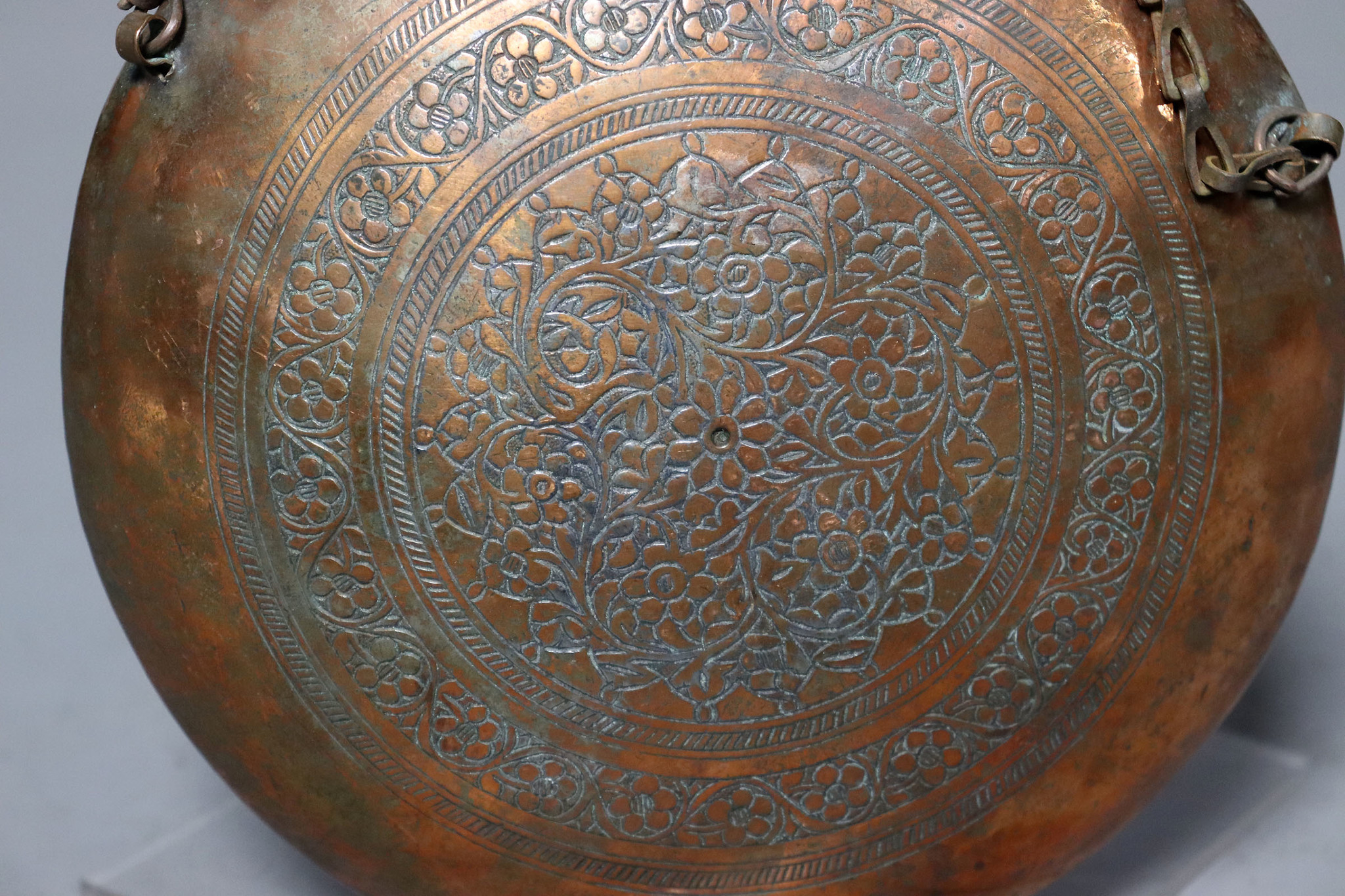 Antique  islamic Middle Eastern Tinned Copper  Engraved  water bottle  Canteen Powder Flask  No: 22/ 20