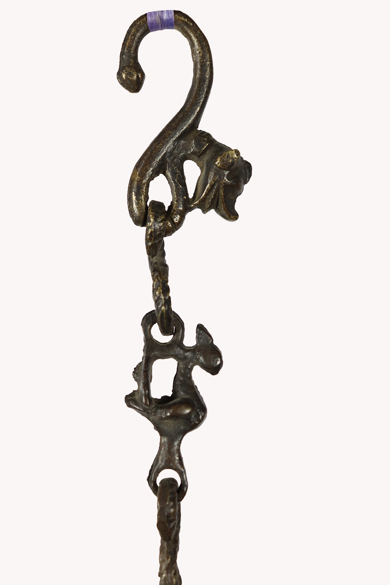 Antique Brass Hanging Bronze Oil Lamp in the Shape of a Bird from india.