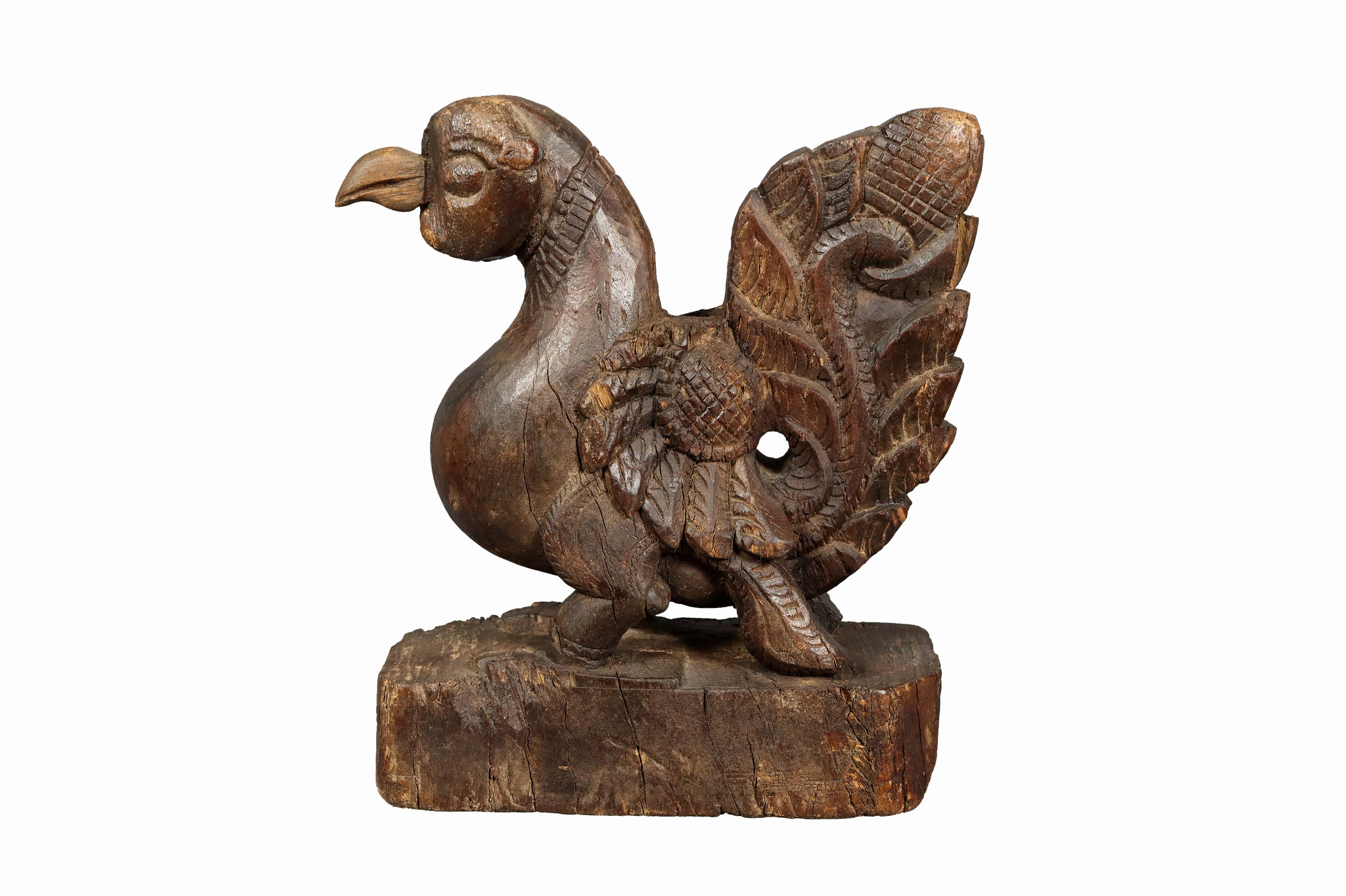 Antike hölzerne Schwan-Skulptur, Vintage-Figur, wunderschöne Statue, Pfau