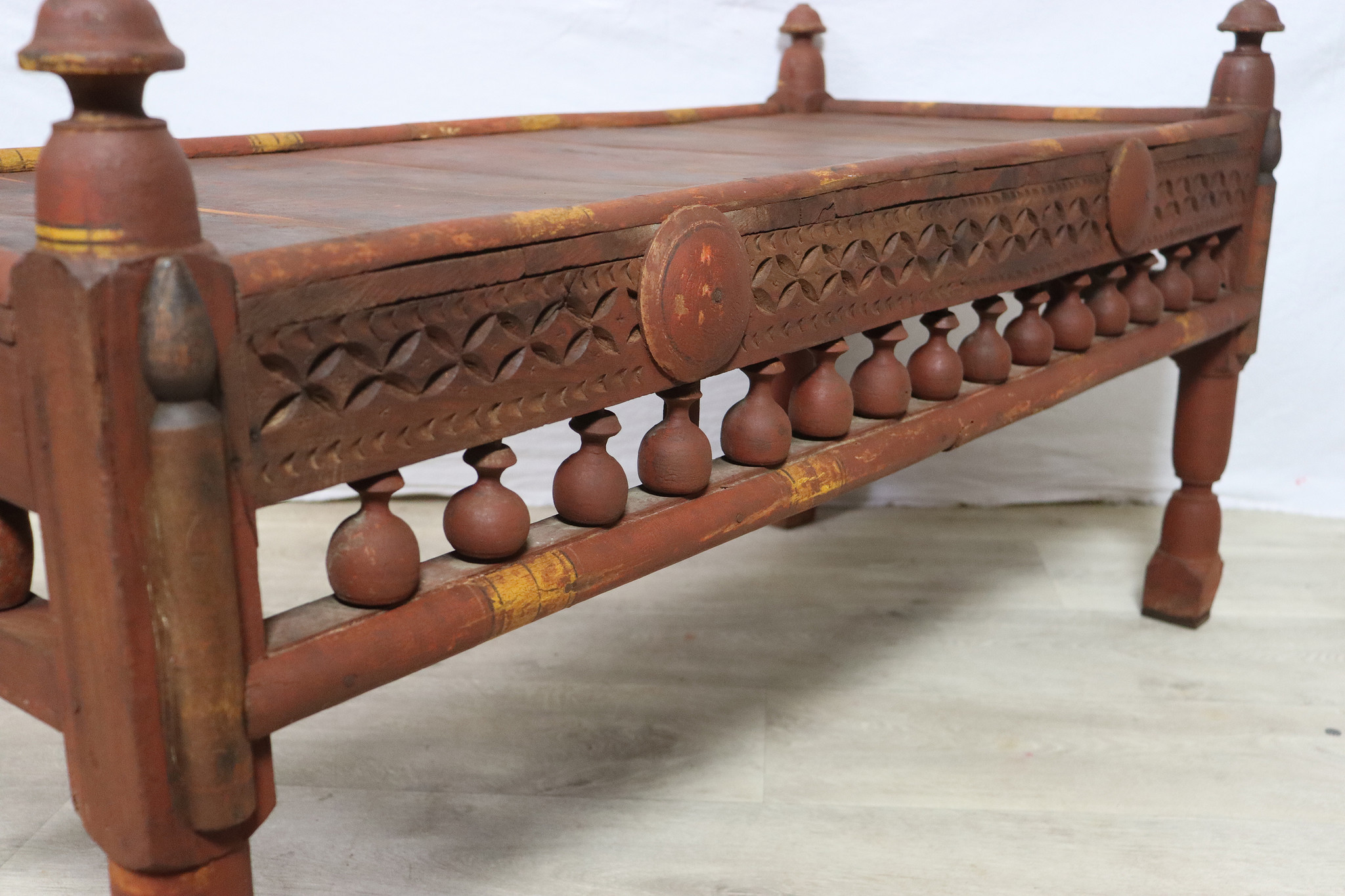 115x54 cm Antik Massivholz verzierte orient Teetisch beisteltisch Tisch couchtisch Wohnzimmertisch aus  Punjab Pakistan Nr-22/1