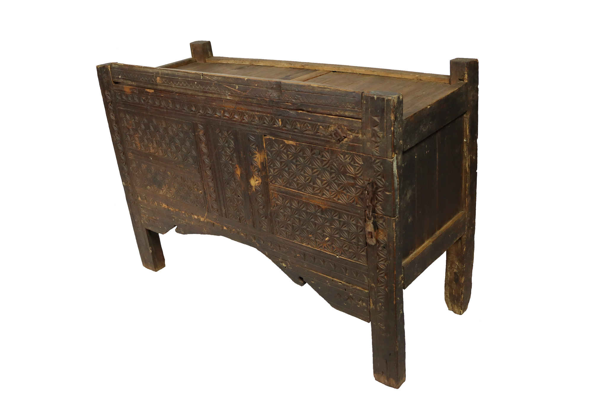 antique 19th century orient vintage Turkmen cedar wood treasure Dowry Chest from Afghanistan No:22/2