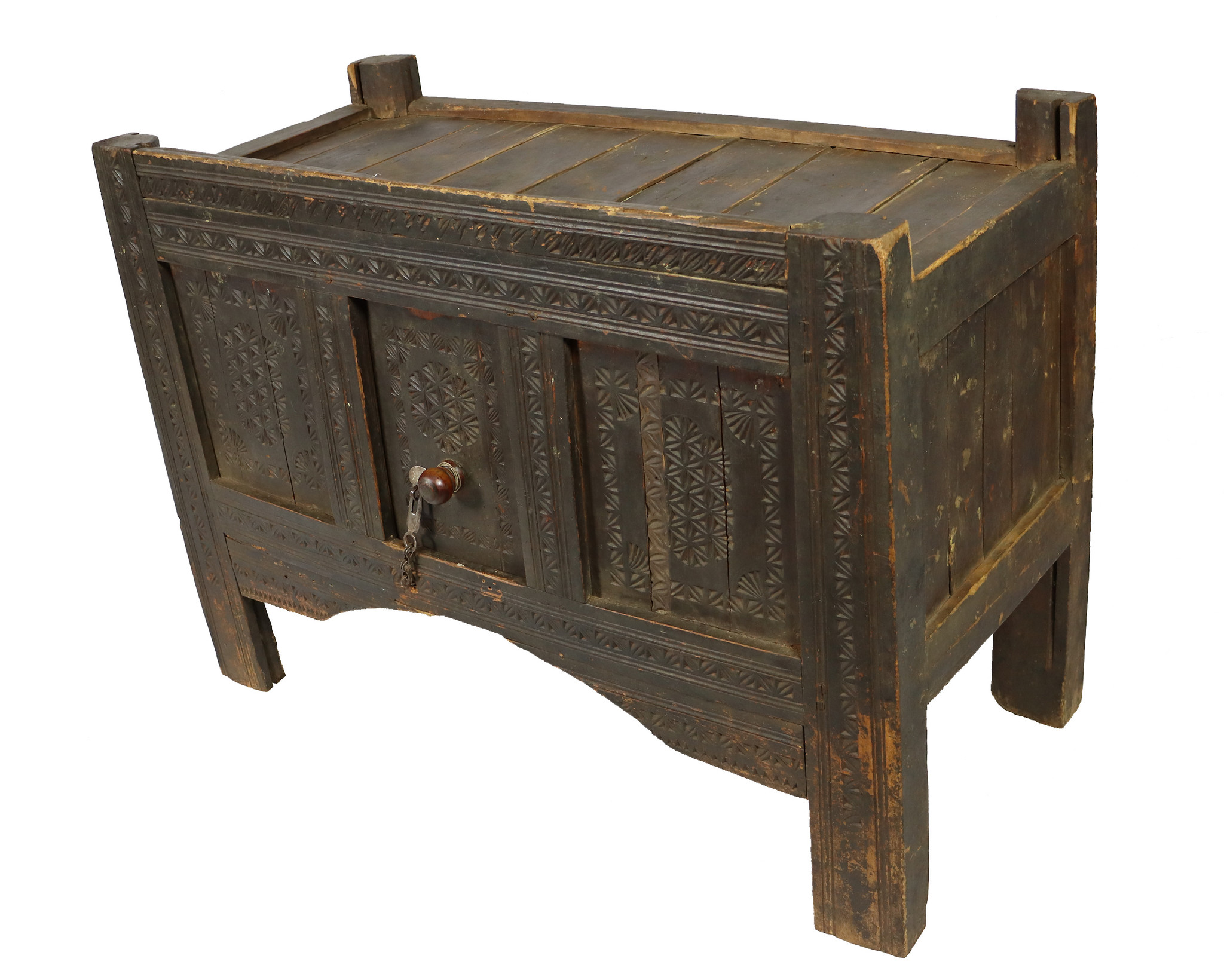 antique 19th century orient vintage Turkmen cedar wood treasure Dowry Chest from Afghanistan No:22/3