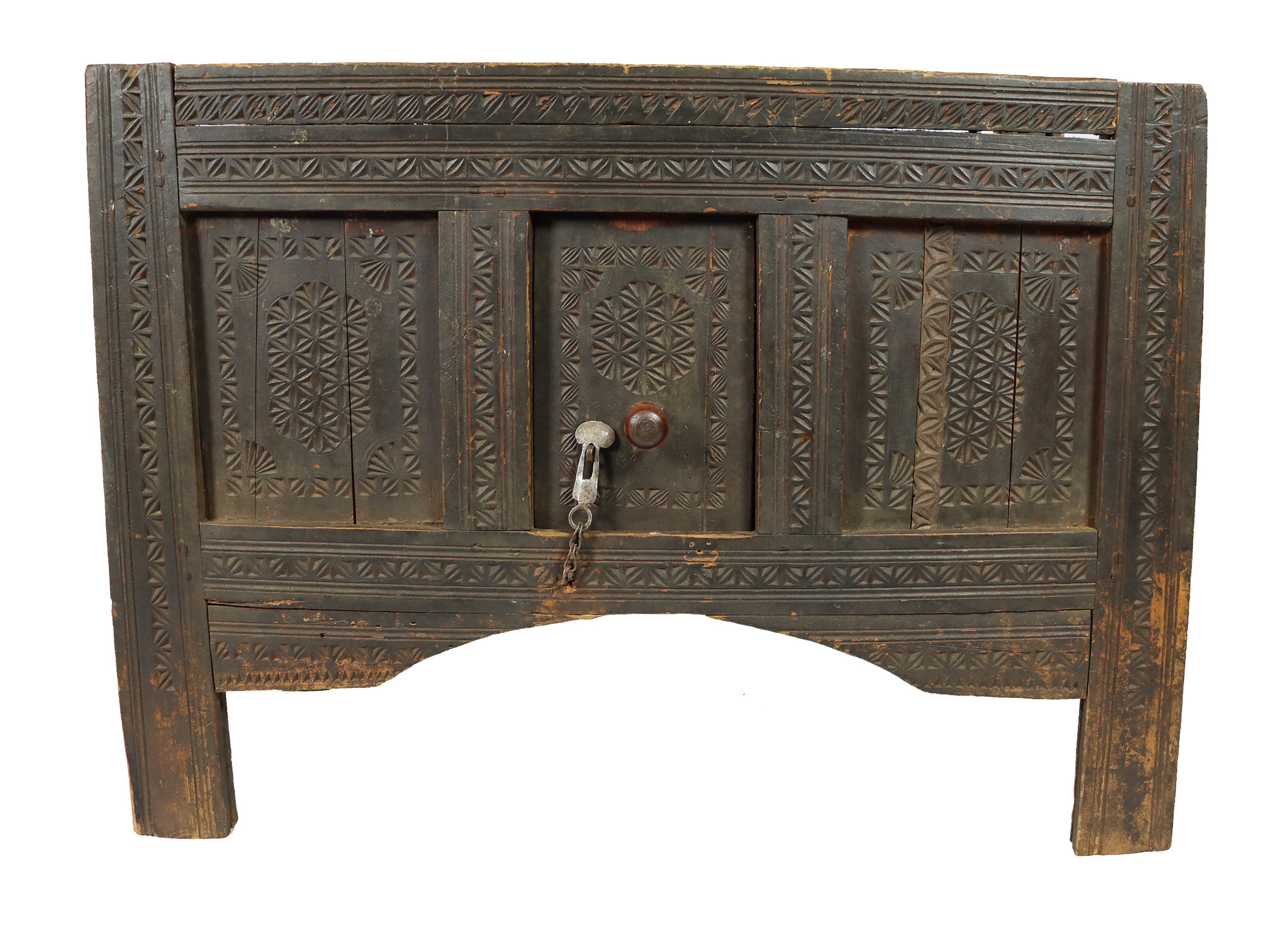 antique 19th century orient vintage Turkmen cedar wood treasure Dowry Chest from Afghanistan No:22/3