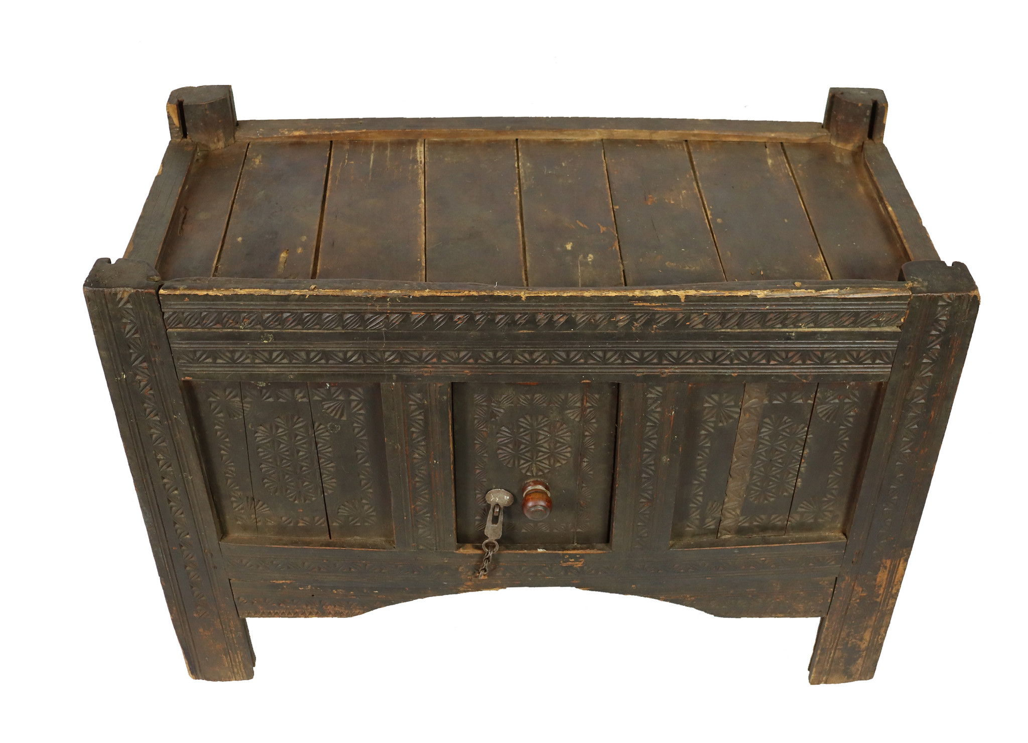 antique 19th century orient vintage Turkmen cedar wood treasure Dowry Chest from Afghanistan No:22/3