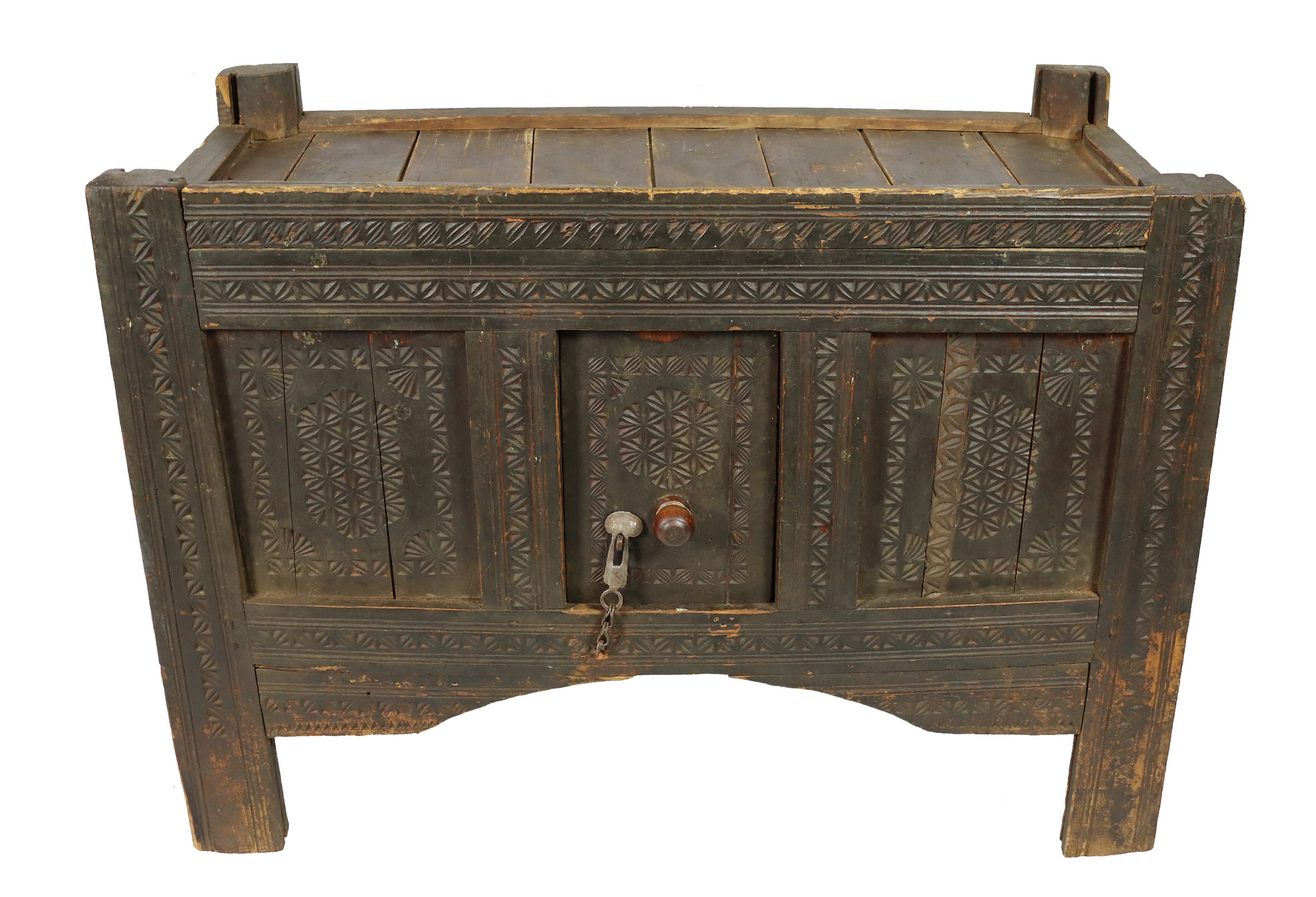 antique 19th century orient vintage Turkmen cedar wood treasure Dowry Chest from Afghanistan No:22/3