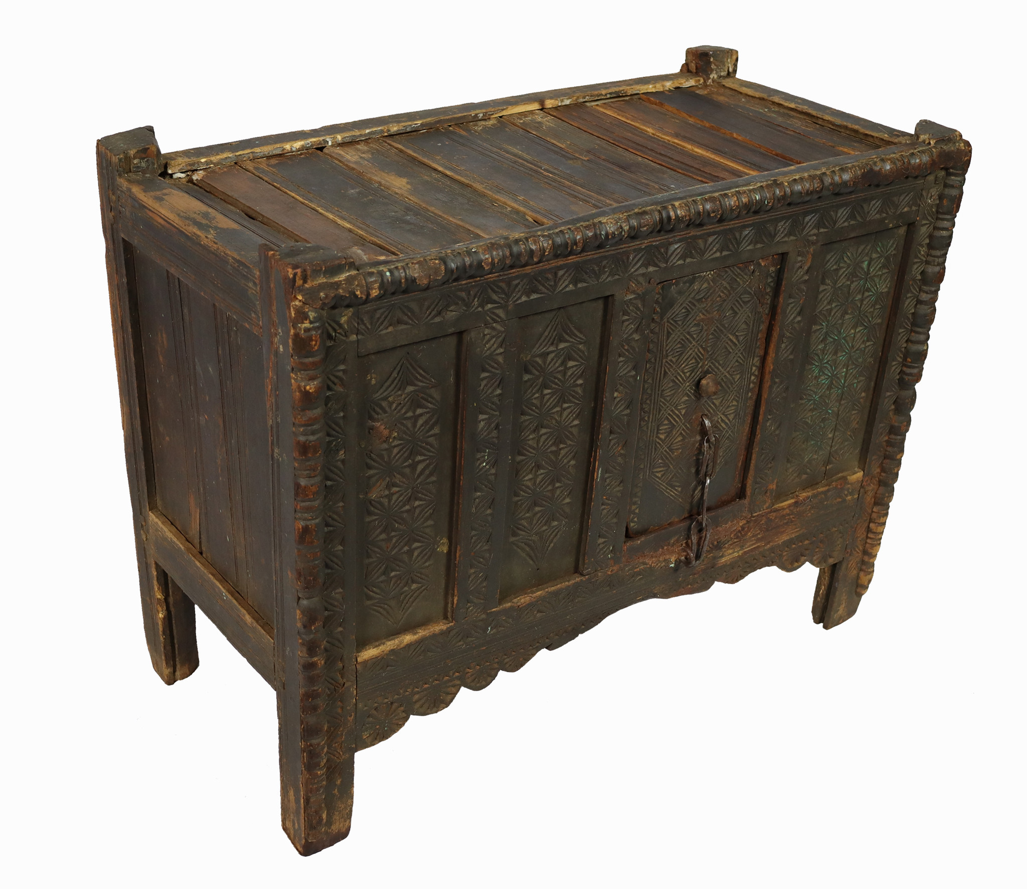 antique 19th century orient vintage Turkmen cedar wood treasure Dowry Chest from Afghanistan No:22/4