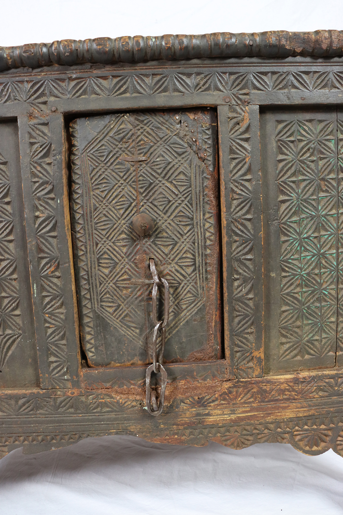 antique 19th century orient vintage Turkmen cedar wood treasure Dowry Chest from Afghanistan No:22/4