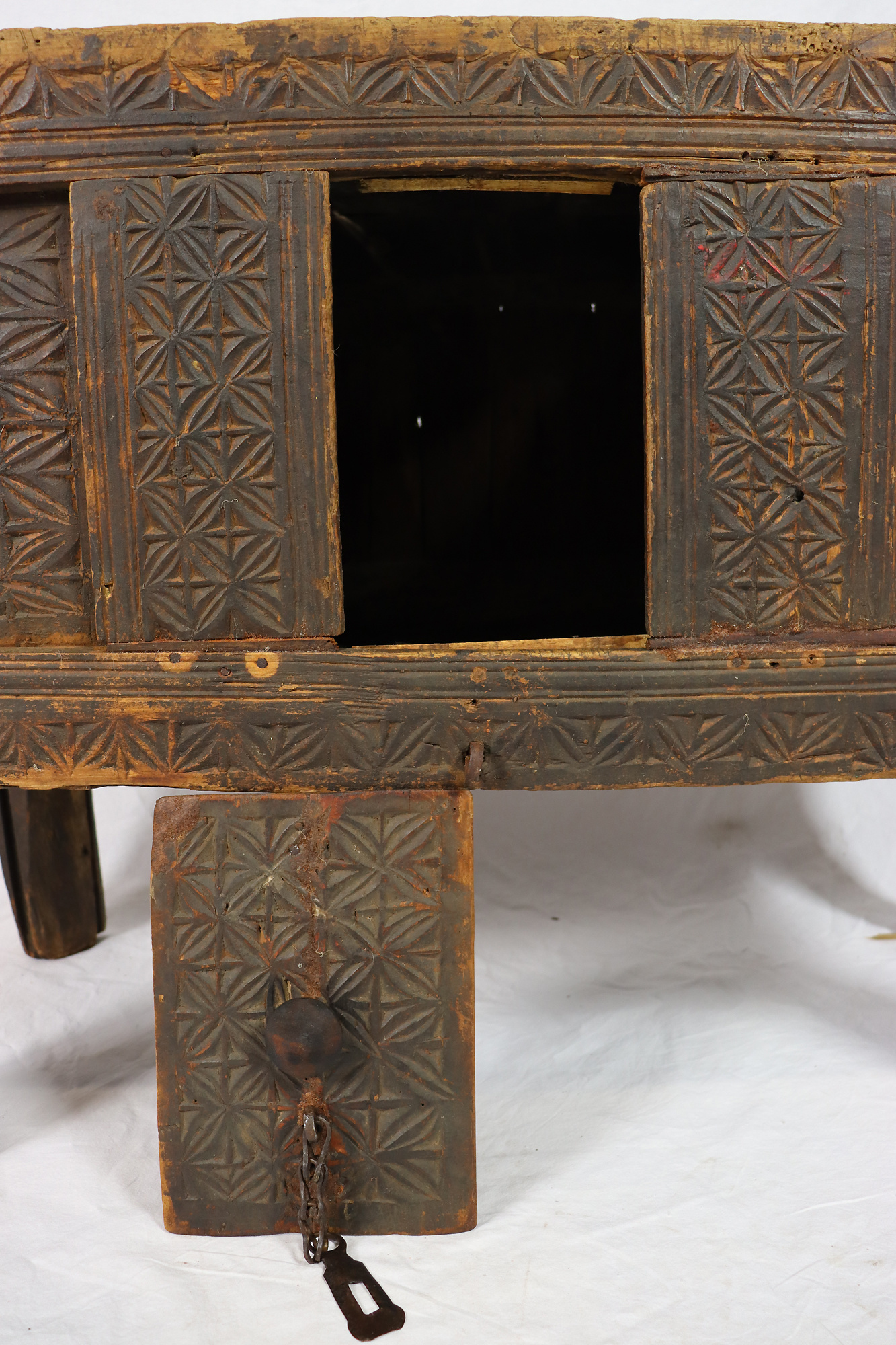 antique 19th century orient vintage Turkmen cedar wood treasure Dowry Chest from Afghanistan No:22/ 6