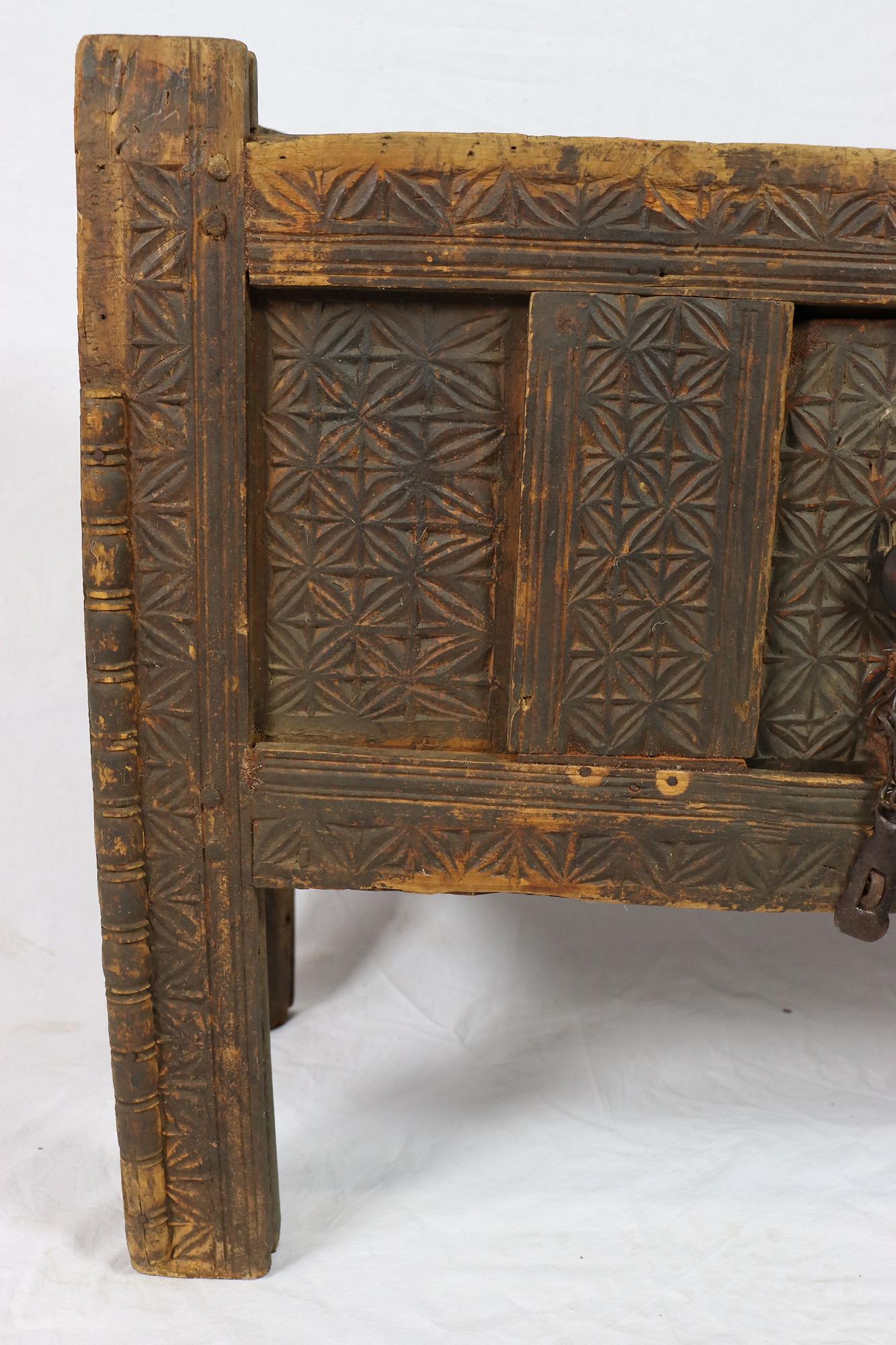 antique 19th century orient vintage Turkmen cedar wood treasure Dowry Chest from Afghanistan No:22/ 6