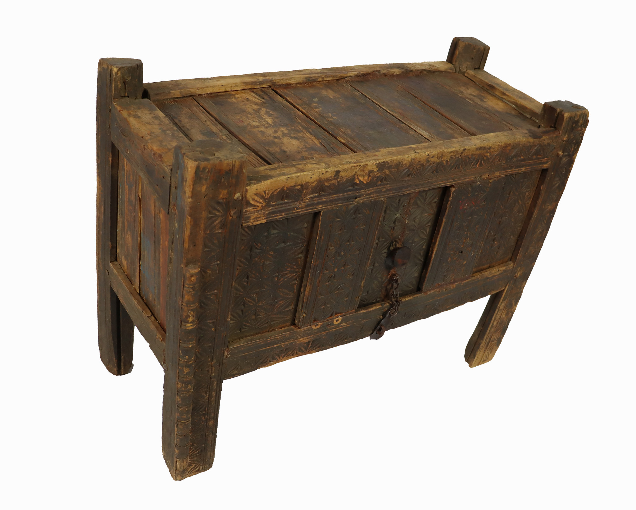 antique 19th century orient vintage Turkmen cedar wood treasure Dowry Chest from Afghanistan No:22/ 6