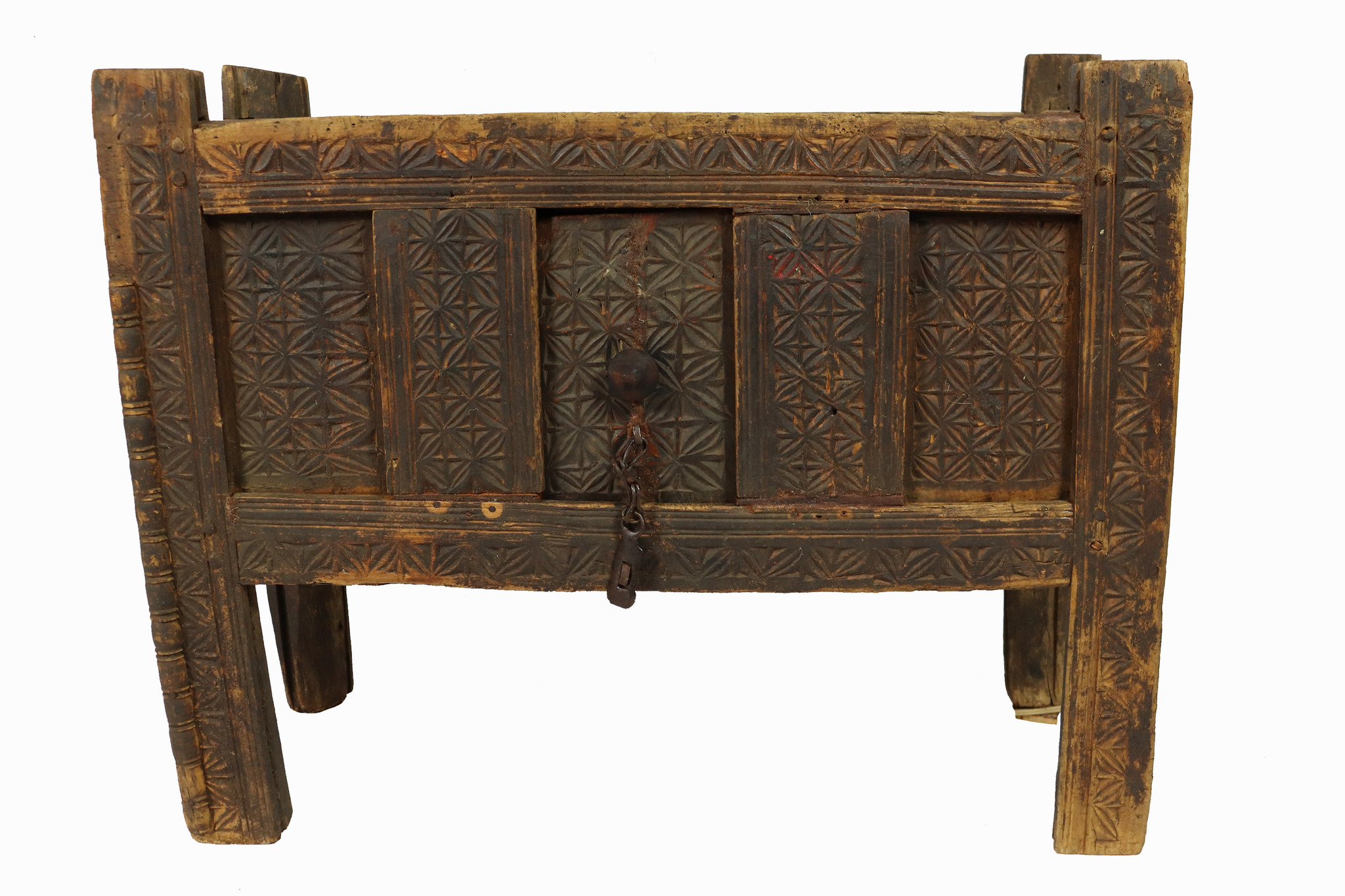 antique 19th century orient vintage Turkmen cedar wood treasure Dowry Chest from Afghanistan No:22/ 6