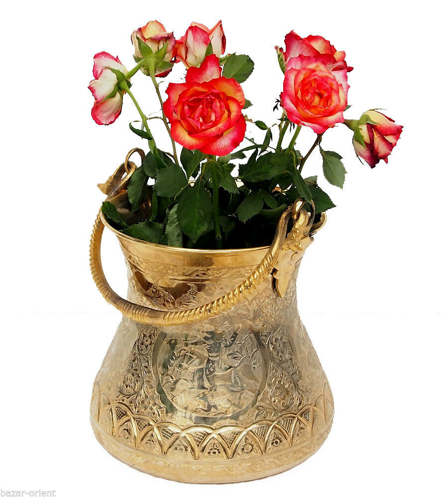 vintage Engraved Large islamic hand engraved Brass bucket water-bucket with handle. High Quality, from Afghanistan   No:C