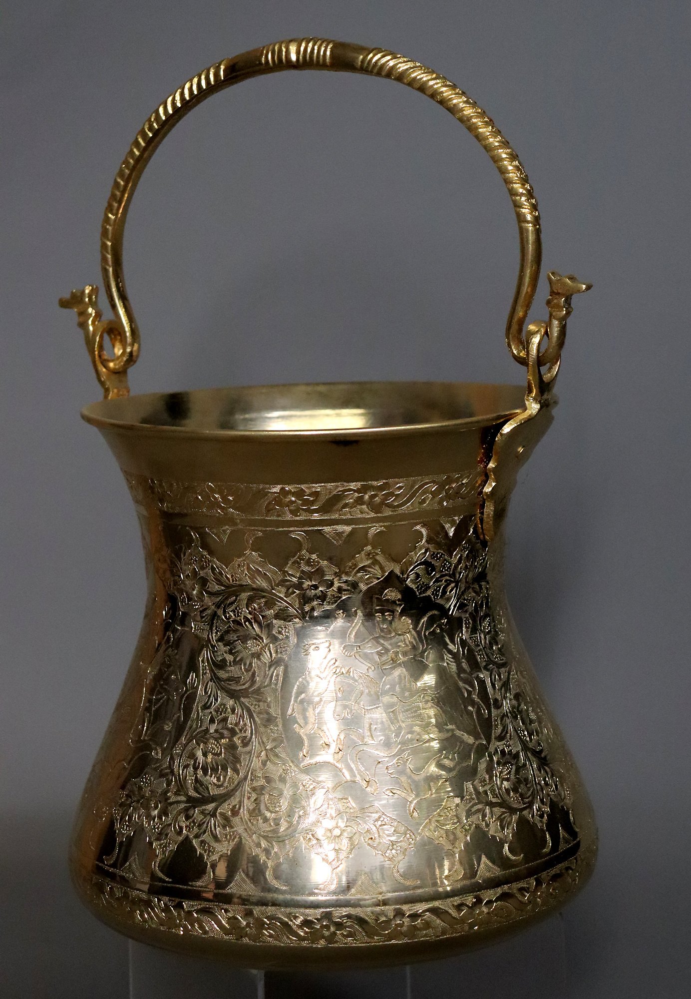 vintage Engraved Large islamic hand engraved Brass bucket water-bucket with handle. High Quality, from Afghanistan   No:C