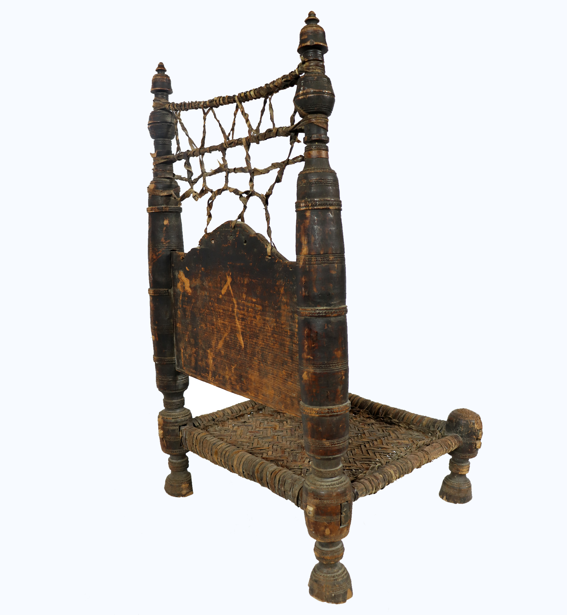antique 19th century orient vintage cedar wood Low Chair from Nuristan Afghanistan / Swat Valley-Pakistan Nr-22A
