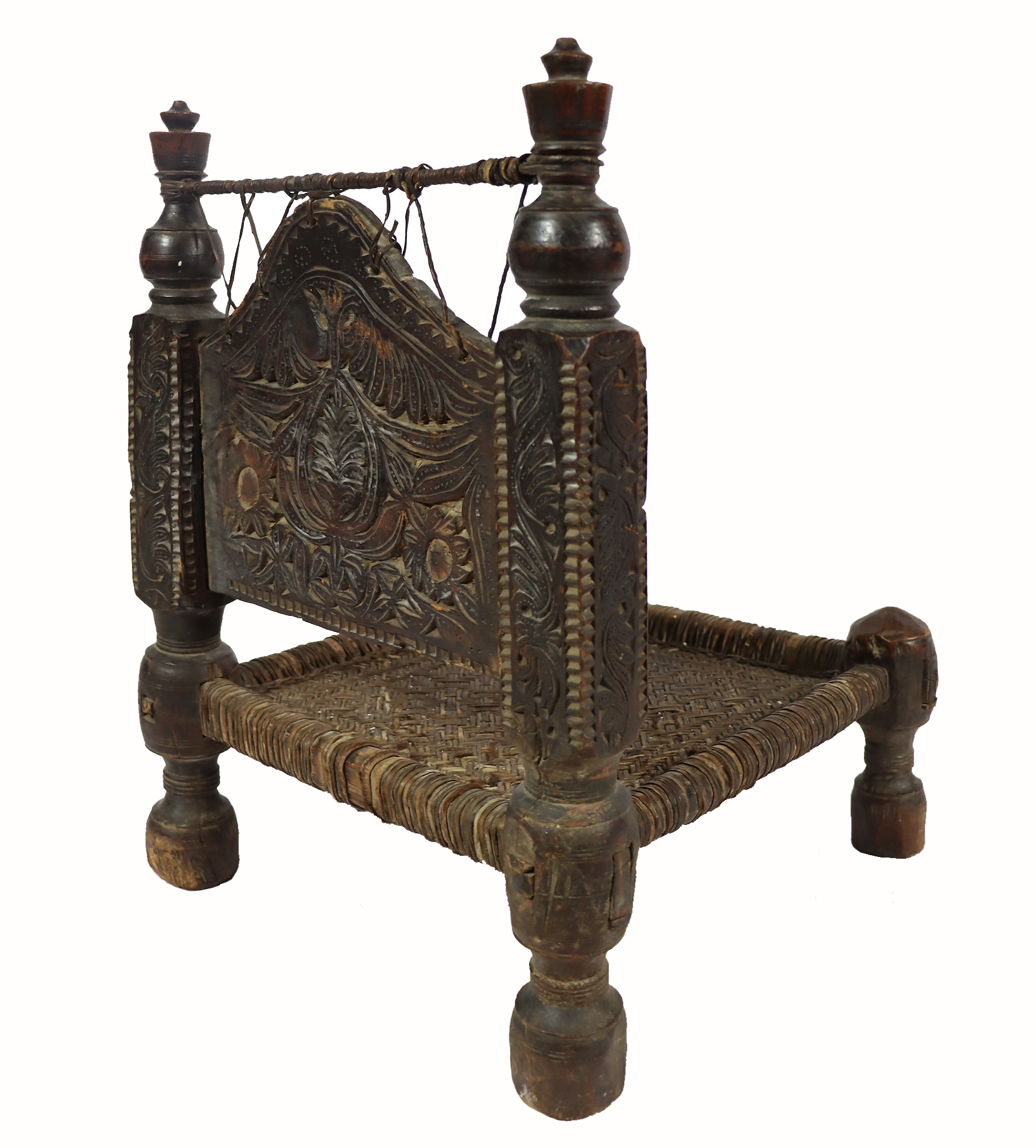 antique  cedar wood Low Chair from Nuristan Afghanistan / Swat Valley-Pakistan Nr-22 -D