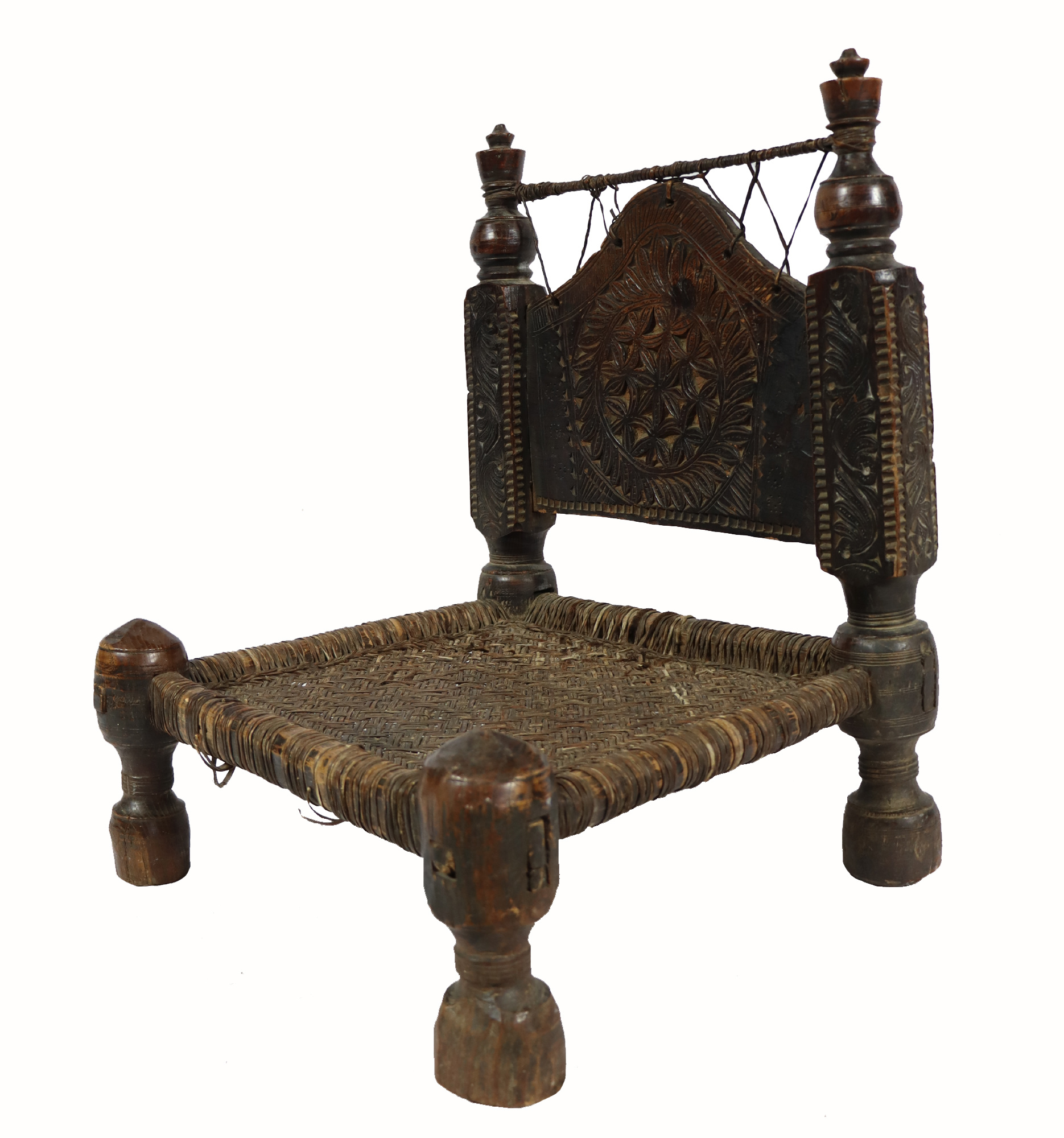 antique  cedar wood Low Chair from Nuristan Afghanistan / Swat Valley-Pakistan Nr-22 -D