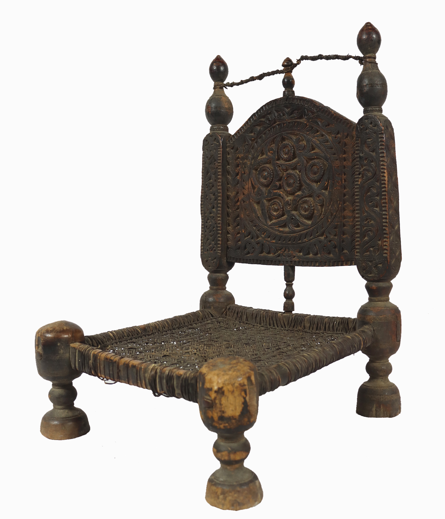 antique  cedar wood Low Chair from Nuristan Afghanistan / Swat Valley-Pakistan No-22 -J