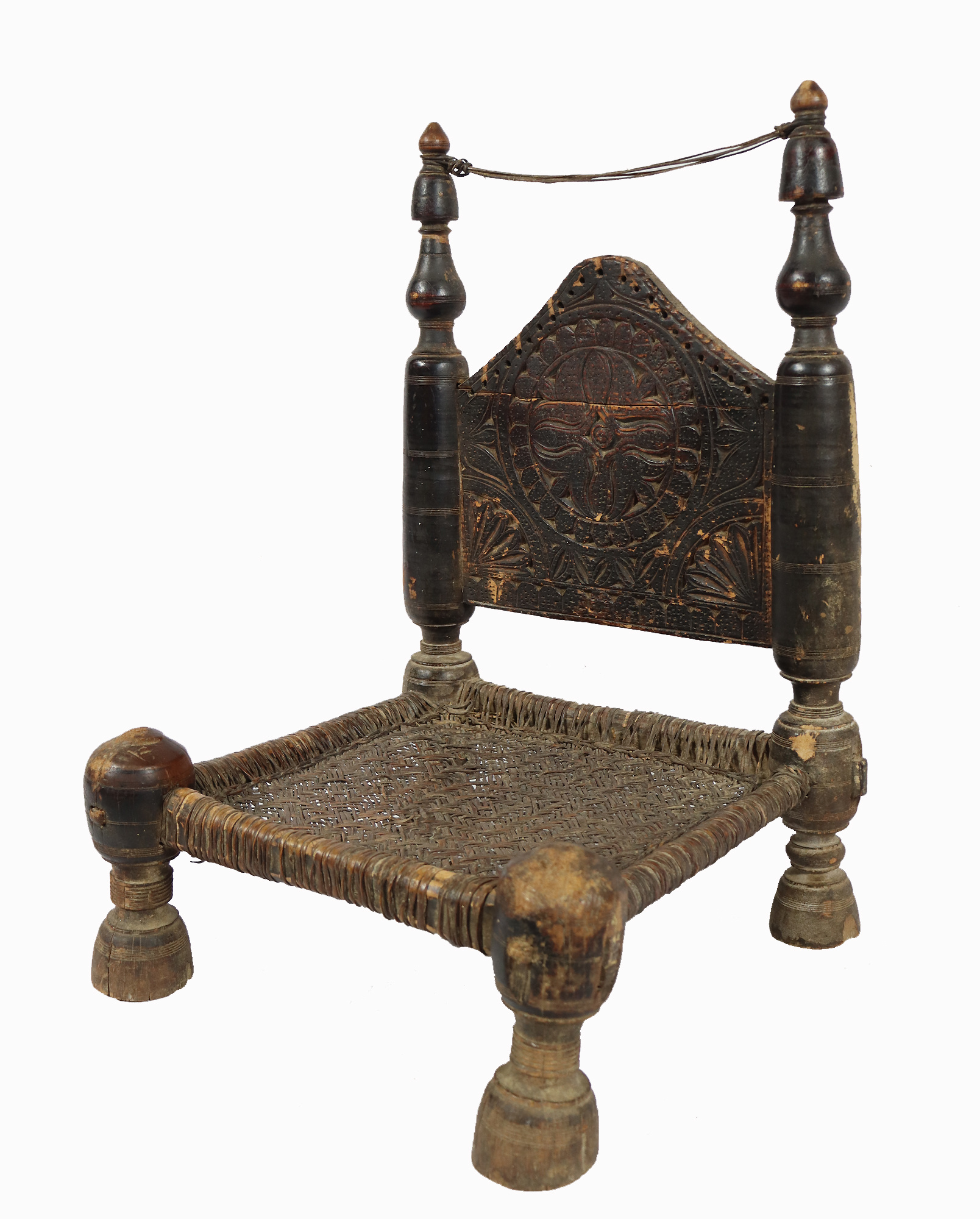 antique  cedar wood Low Chair from Nuristan Afghanistan / Swat Valley-Pakistan No-22 -C