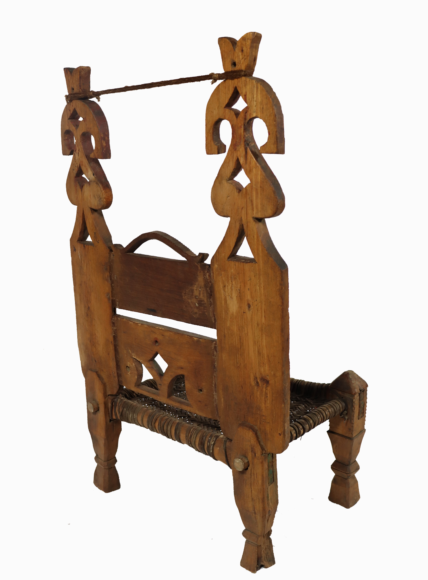 antique orient solid hand-carved wooden Low Chair from swat valley kohistan Pakistan  19 century Exklusiv 22/D