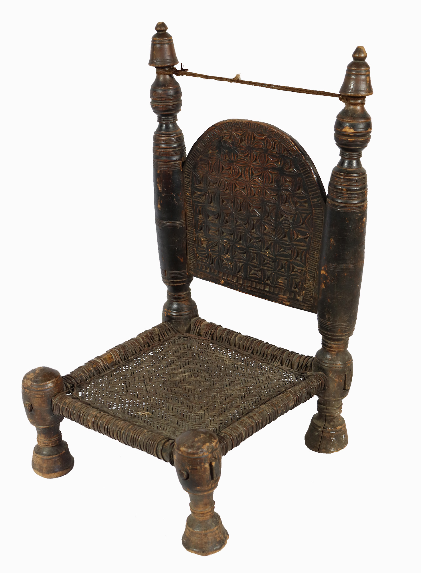 antique  cedar wood Low Chair from Nuristan Afghanistan / Swat Valley-Pakistan No-22 -L