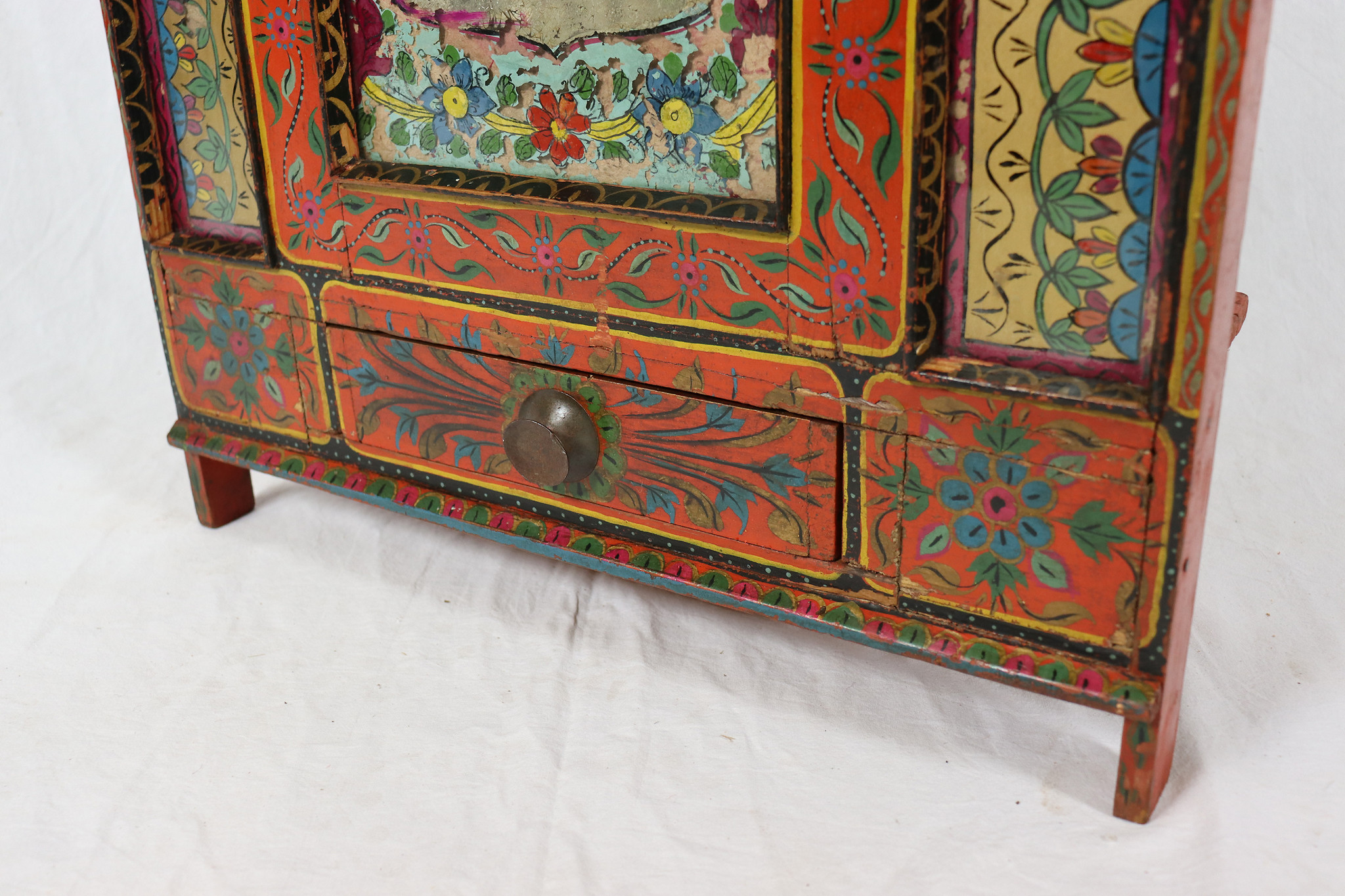 antique Hand paintet vintage small wooden Exclusive  reverse glass painting orient cabinet vanity mirror Pakistan rajasthan