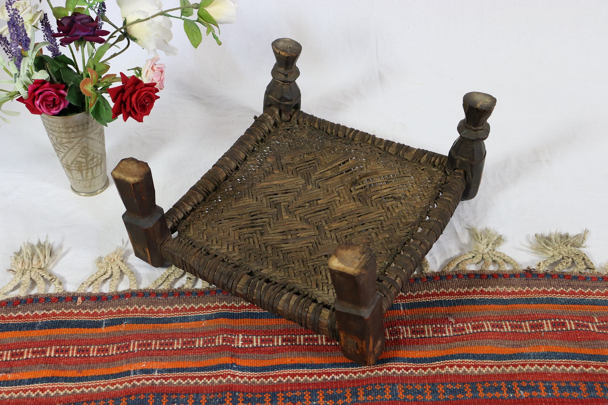 40x40 cm Antique Nuristan Chair  low stool No:NUR21- F