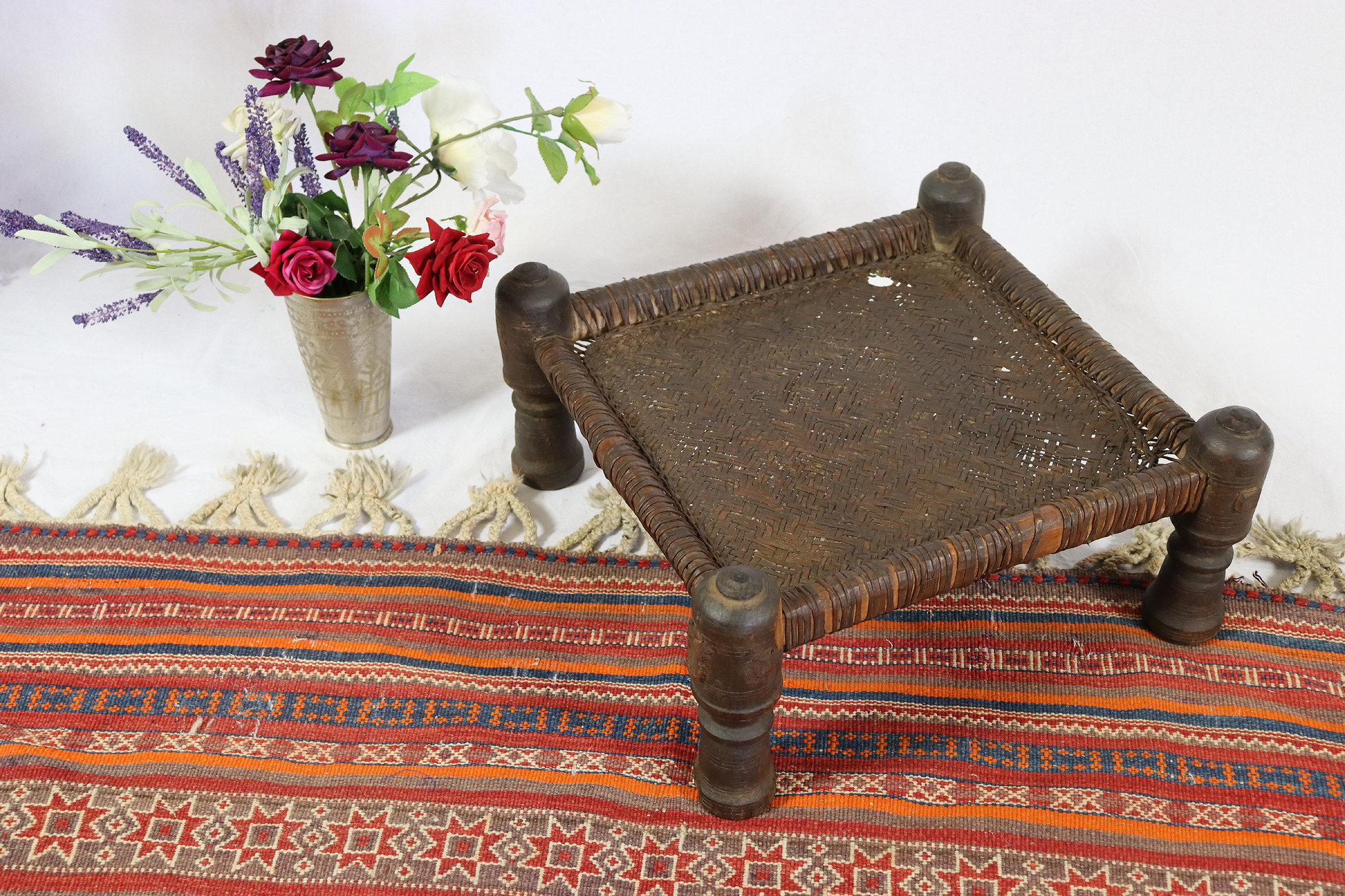 46x46 cm Antique Nuristan Chair  low stool No:NUR21- J