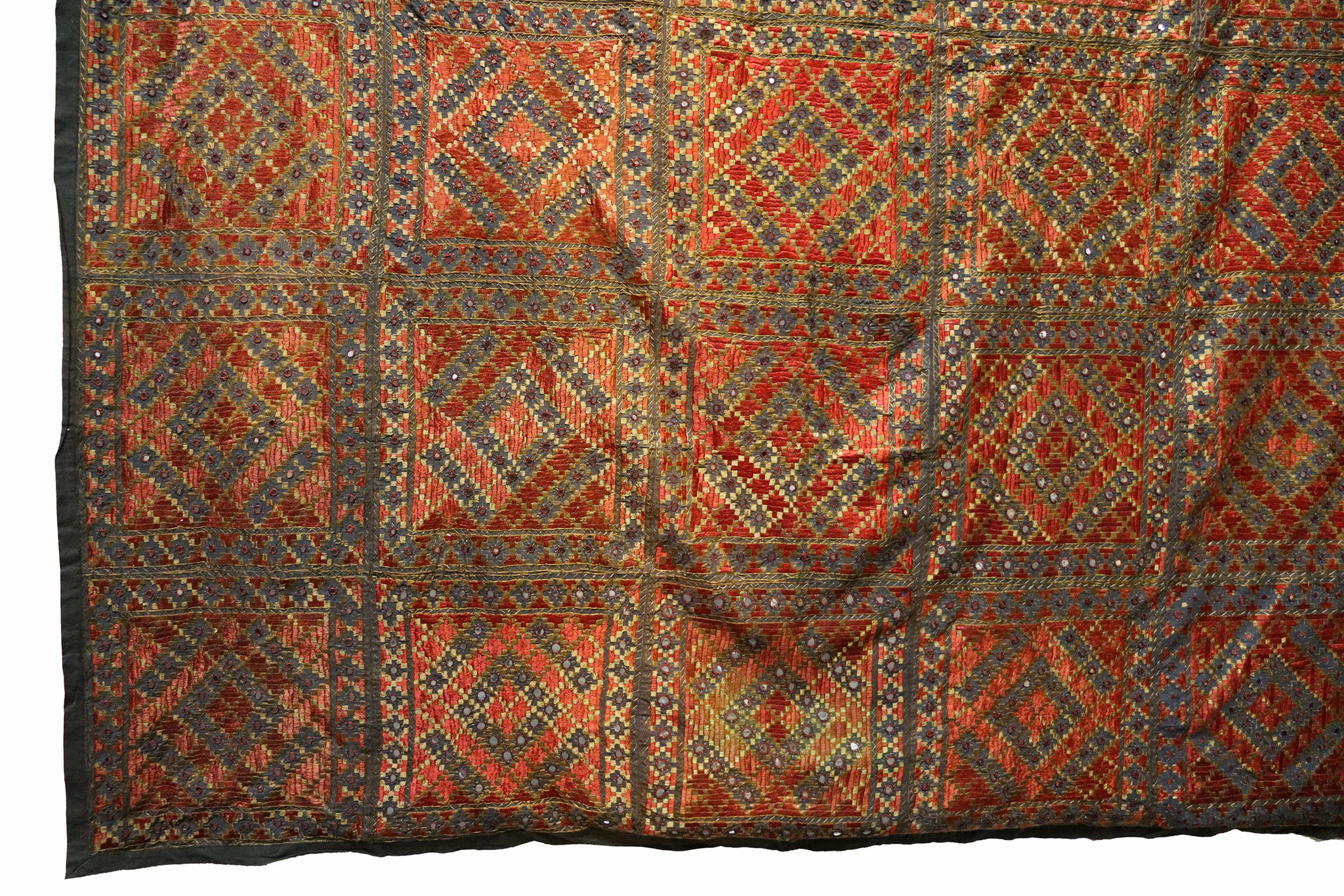 silk hand embroidered Bed coverlet bedspread sofa cover Swat Valley -22