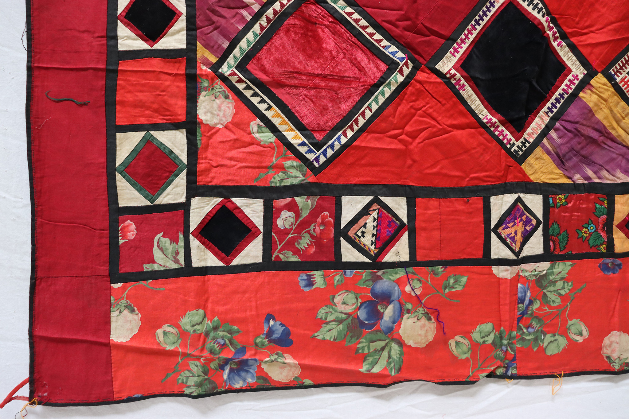 175x130 cm Antique Uzbek tribal silk Hand Sewn Embroidered Lakai Patchwork No:UZ1