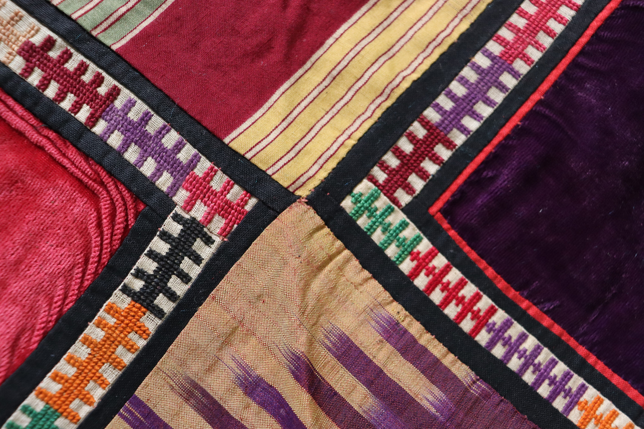 85x82 cm Antique Uzbek tribal silk Hand Sewn Embroidered Lakai Patchwork No:UZ3