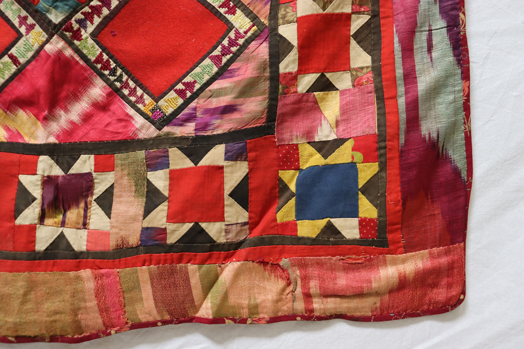 67x67 cm Antique Uzbek tribal silk Hand Sewn Embroidered Lakai Patchwork No:UZ4