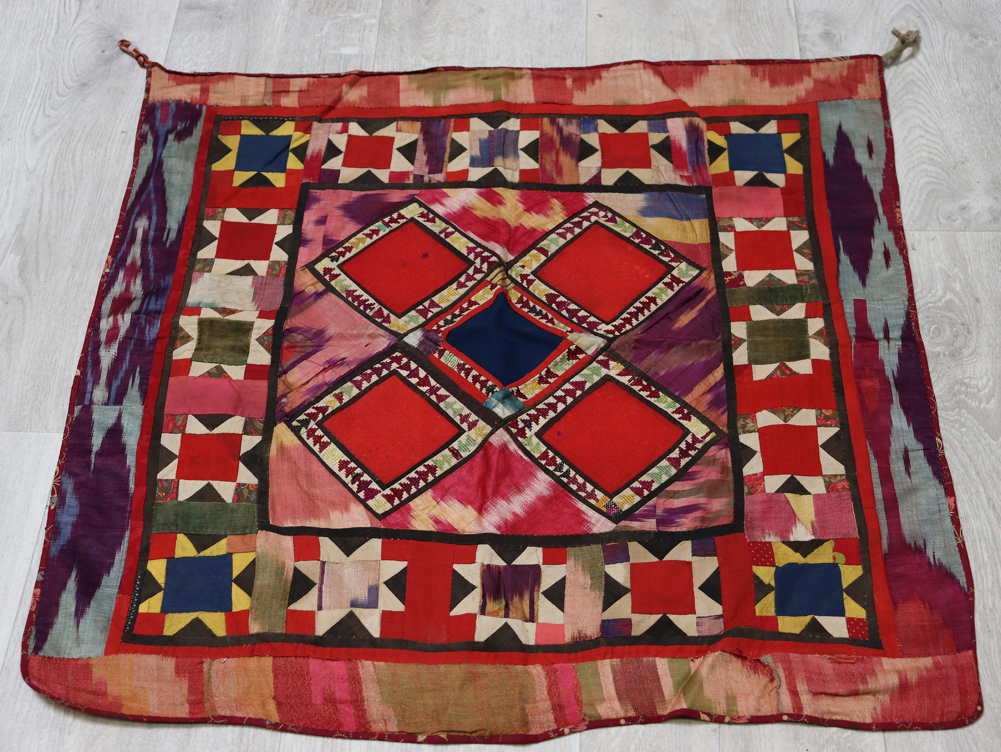67x67 cm Antique Uzbek tribal silk Hand Sewn Embroidered Lakai Patchwork No:UZ4