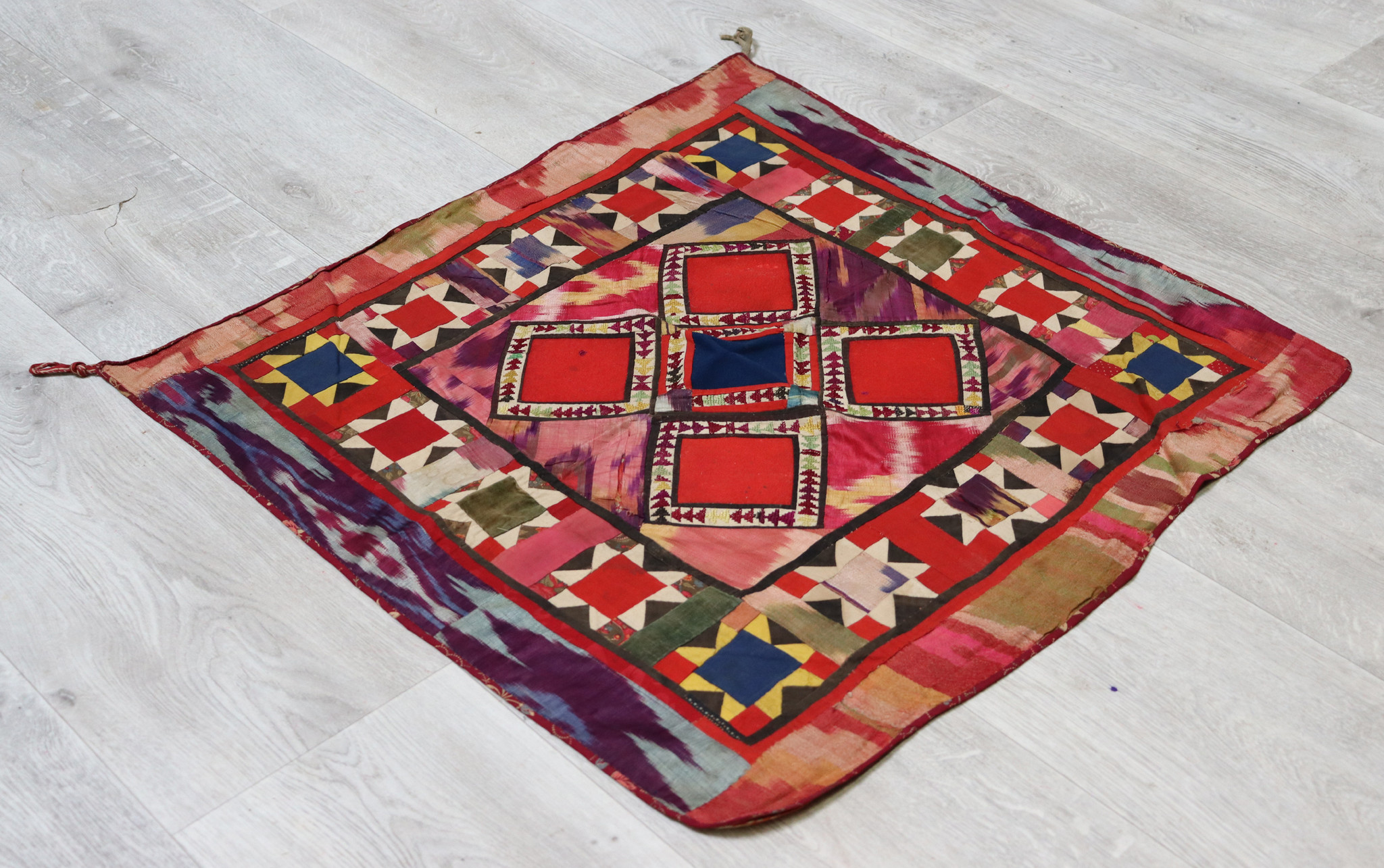 67x67 cm Antique Uzbek tribal silk Hand Sewn Embroidered Lakai Patchwork No:UZ4