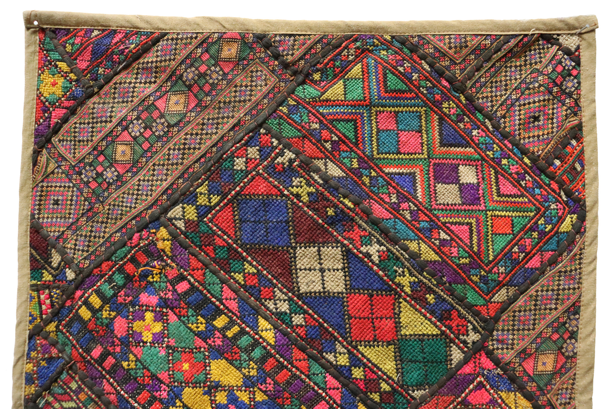 87x53  cm Antique Uzbek tribal silk Hand Sewn Embroidered Lakai Patchwork No:31