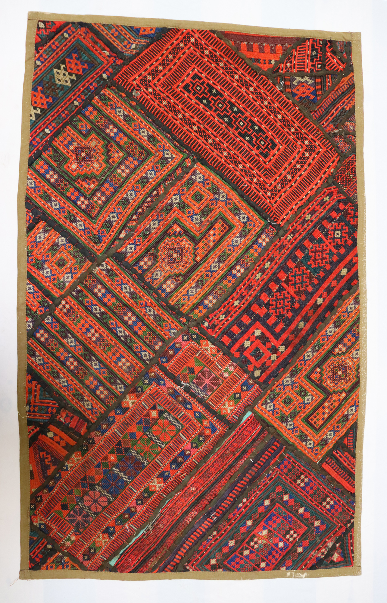 87x53  cm Antique Uzbek tribal silk Hand Sewn Embroidered Lakai Patchwork No: 37