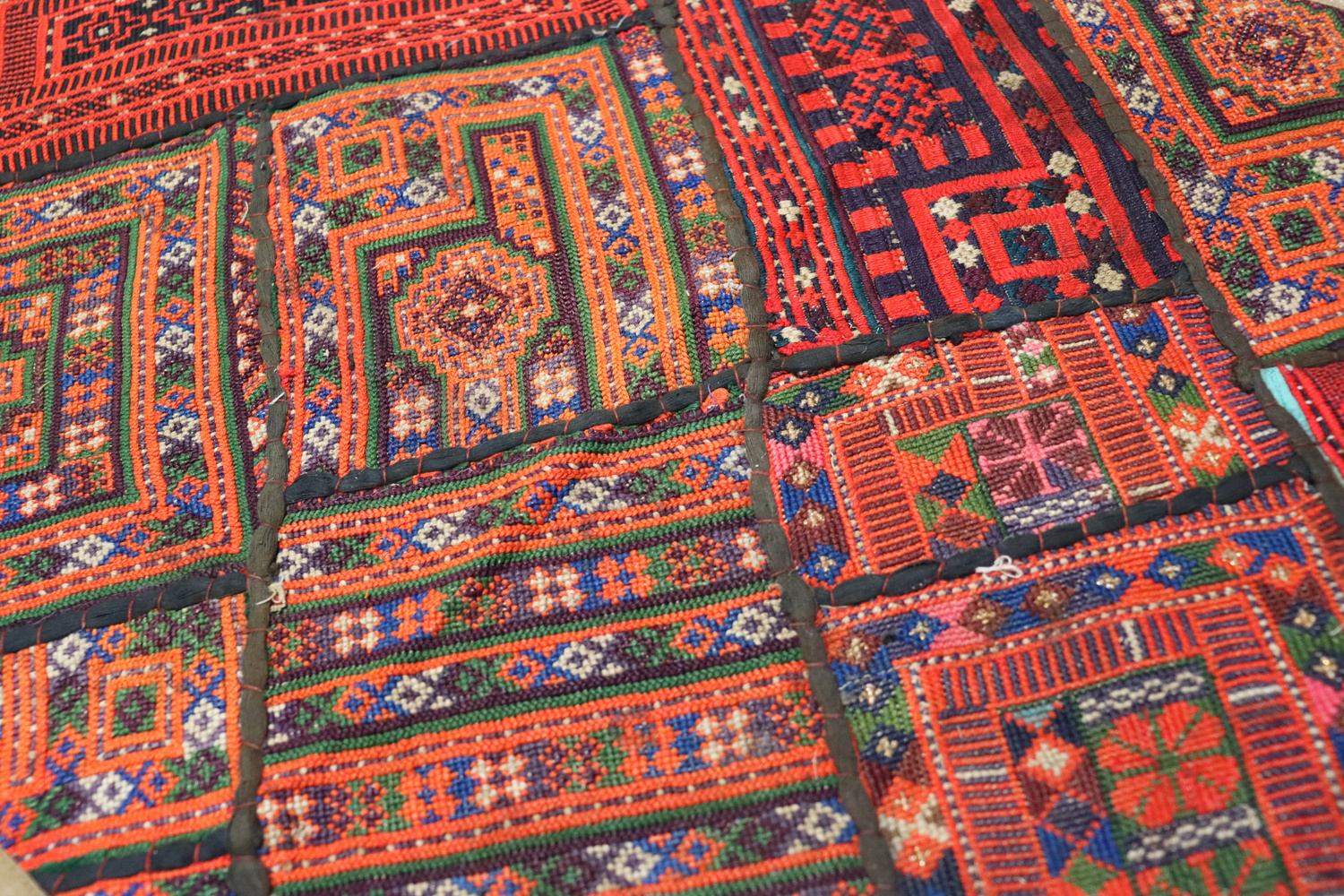 87x53  cm Antique Uzbek tribal silk Hand Sewn Embroidered Lakai Patchwork No: 37