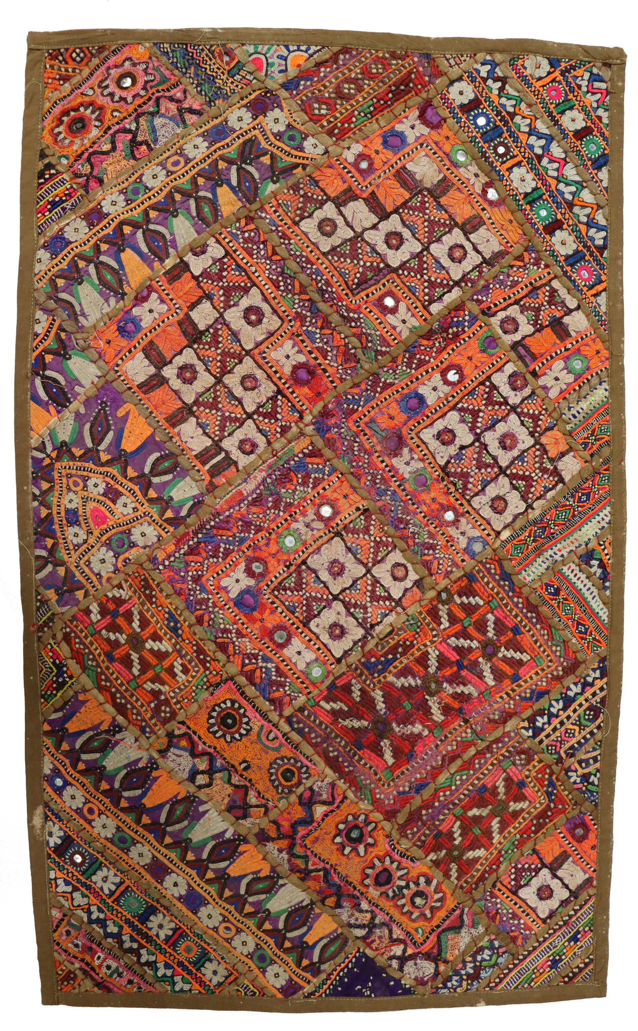 87x53  cm Antique Uzbek tribal silk Hand Sewn Embroidered Lakai Patchwork No:  41