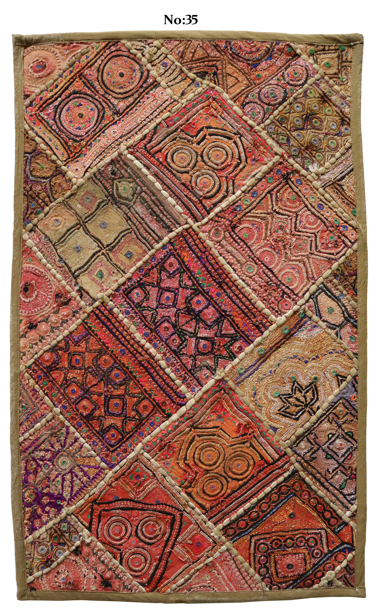 87x53  cm  Antik Reich bestickte  Stickerei Patchwork Wandbehang   Nr:  GD 35