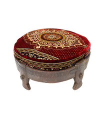 Antik orient indien Stuhl Hocker holz und samtweichen Teppich  Chakki 'Reismühlentisch' aus Holz und Eisen Couchtisch Hocker oder Ottomane