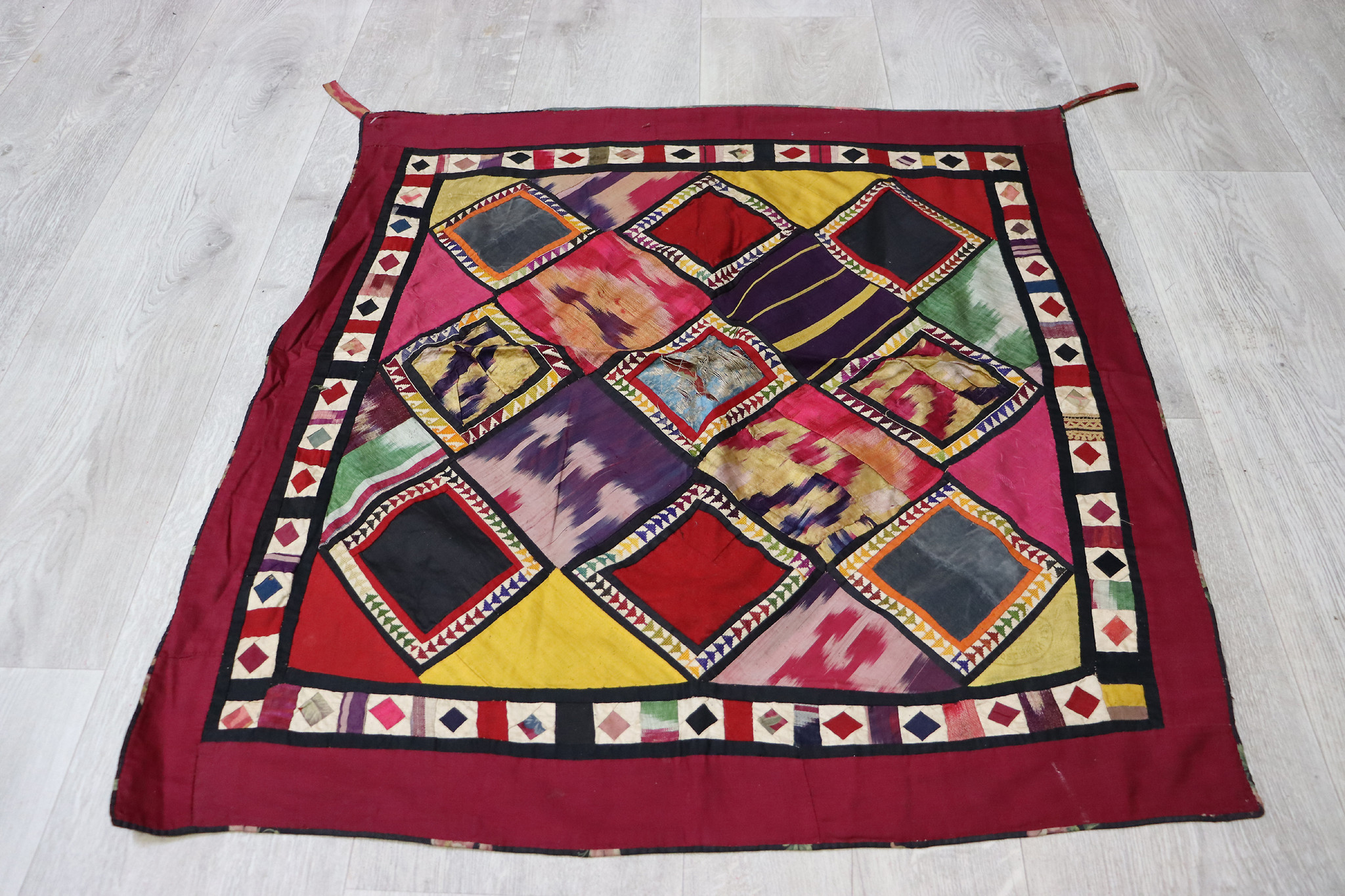 74x70cm Antique Uzbek tribal silk Hand Sewn Embroidered Lakai Patchwork No:UZ 7