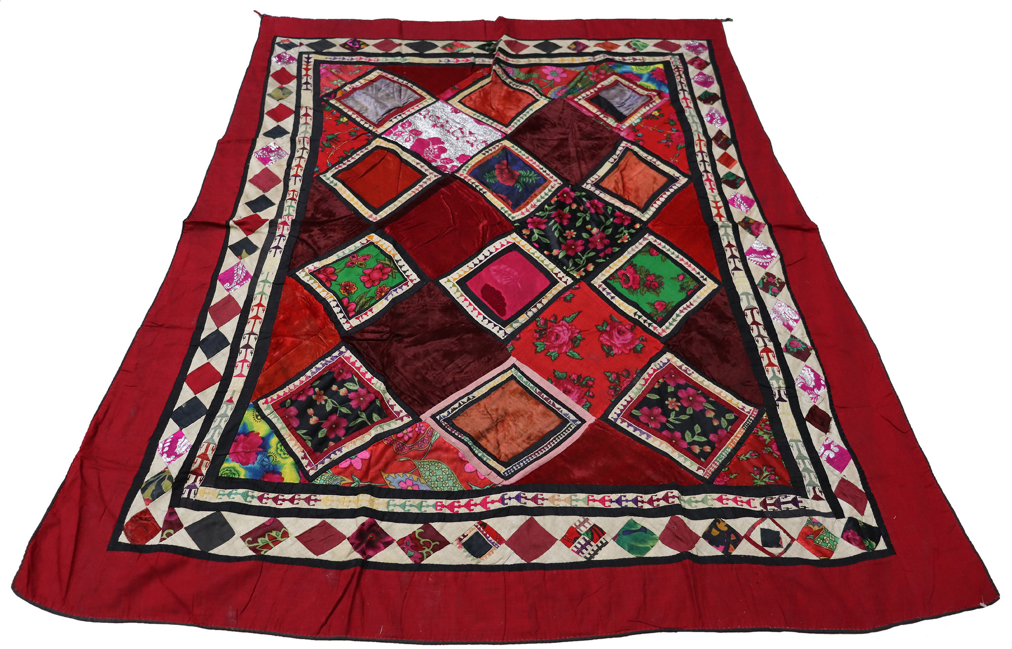 160x140 cm Antique Uzbek tribal silk Hand Sewn Embroidered Lakai Patchwork No:UZ  - 8