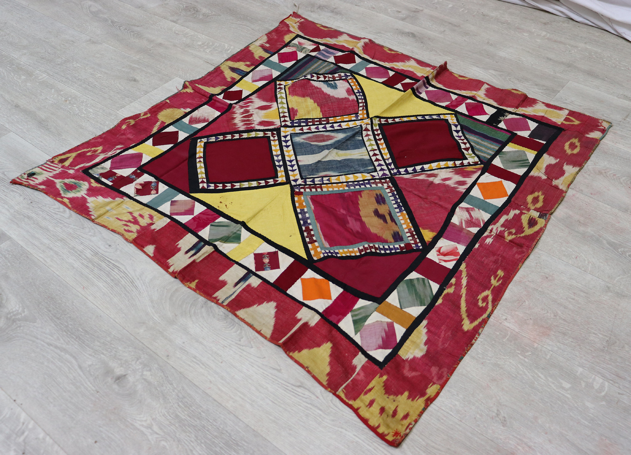 97x97 cm Antique Uzbek tribal silk Hand Sewn Embroidered Lakai Patchwork No:UZ  -9