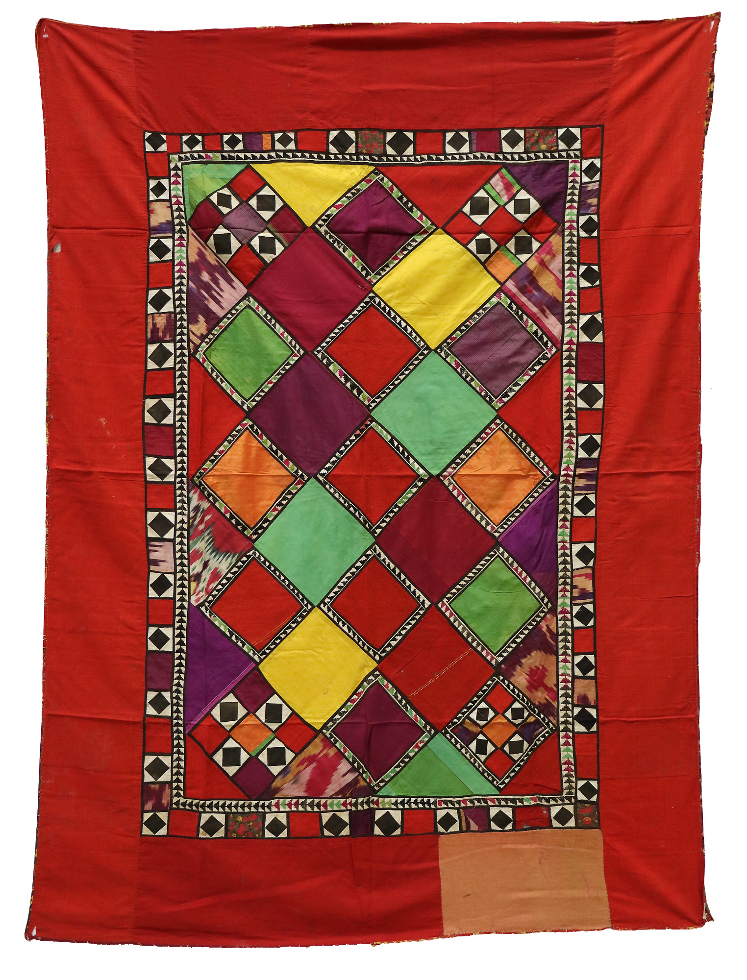 175x125 cm Antique Uzbek tribal silk Hand Sewn Embroidered Lakai Patchwork No:UZ  -11