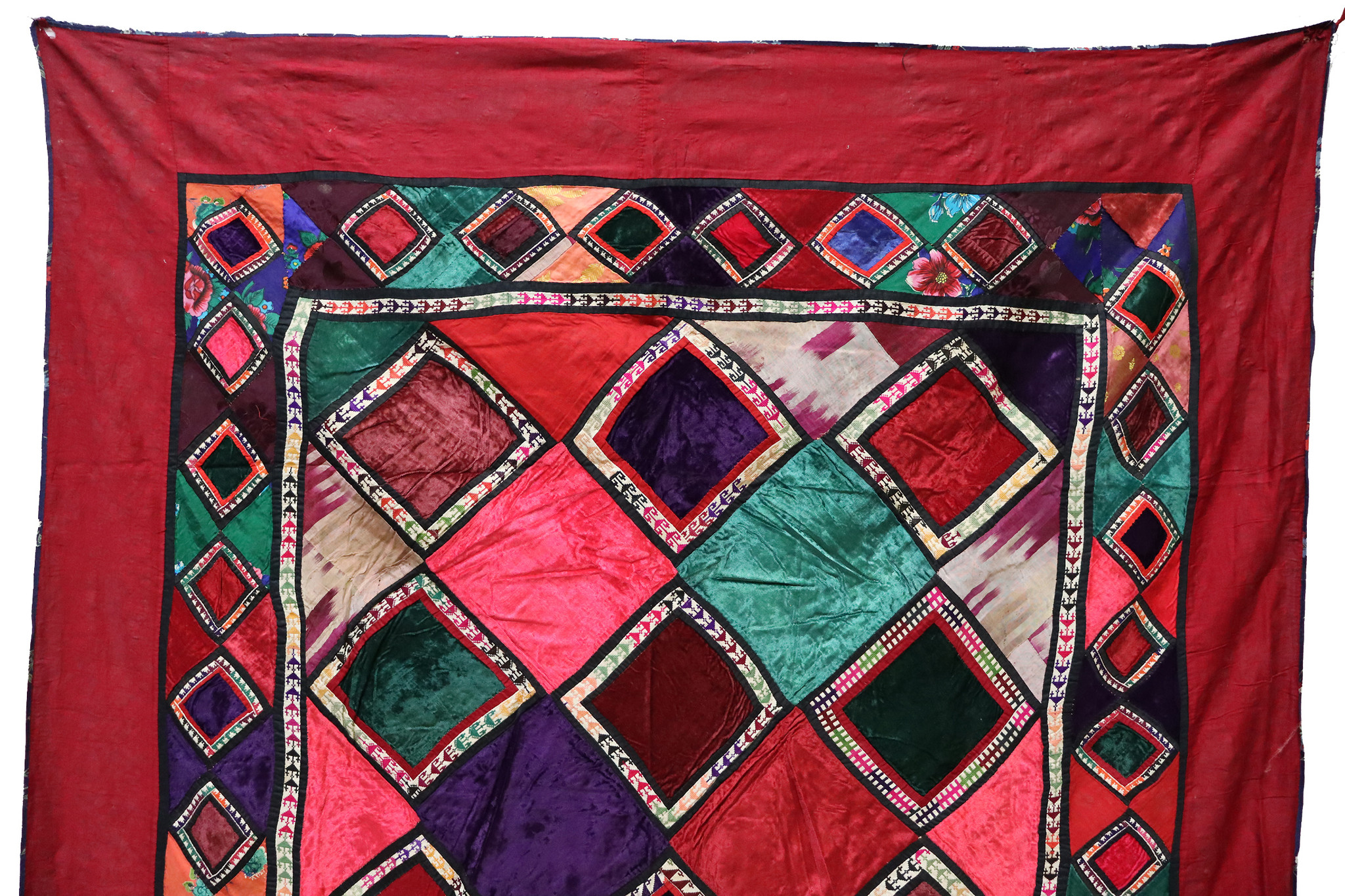 195x130 cm Antique Uzbek tribal silk Hand Sewn Embroidered Lakai Patchwork No:UZ  - 12