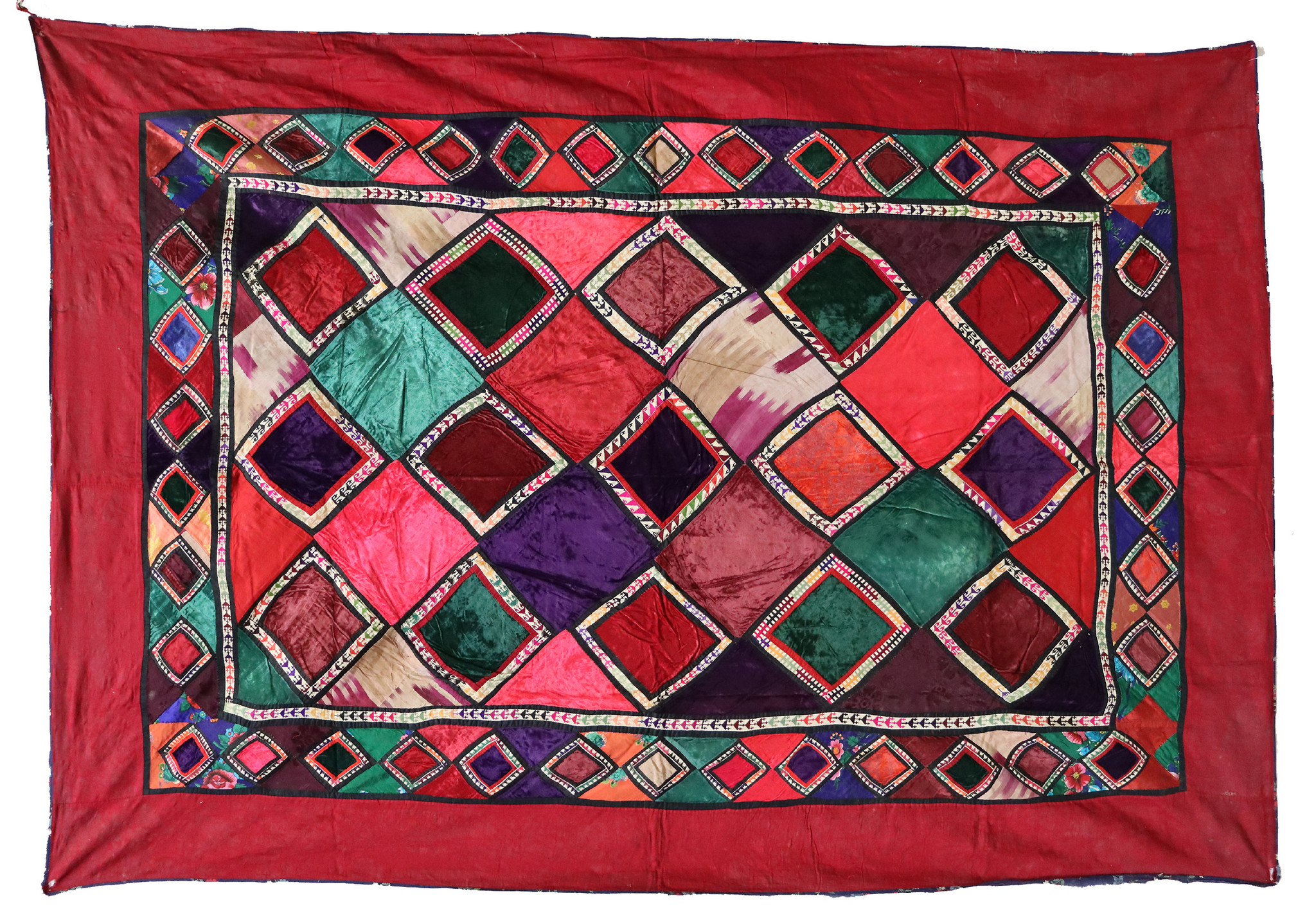 195x130 cm Antique Uzbek tribal silk Hand Sewn Embroidered Lakai Patchwork No:UZ  - 12