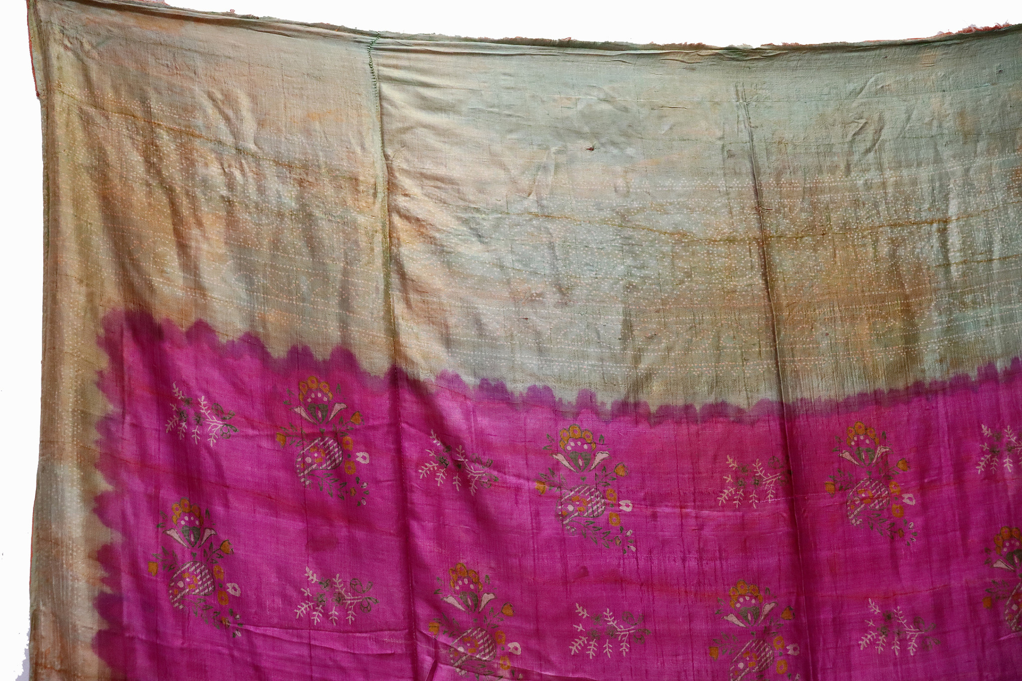 262x155 Vintage Indian Pink Saree Silk shawl Block Print Decoration UZ/30