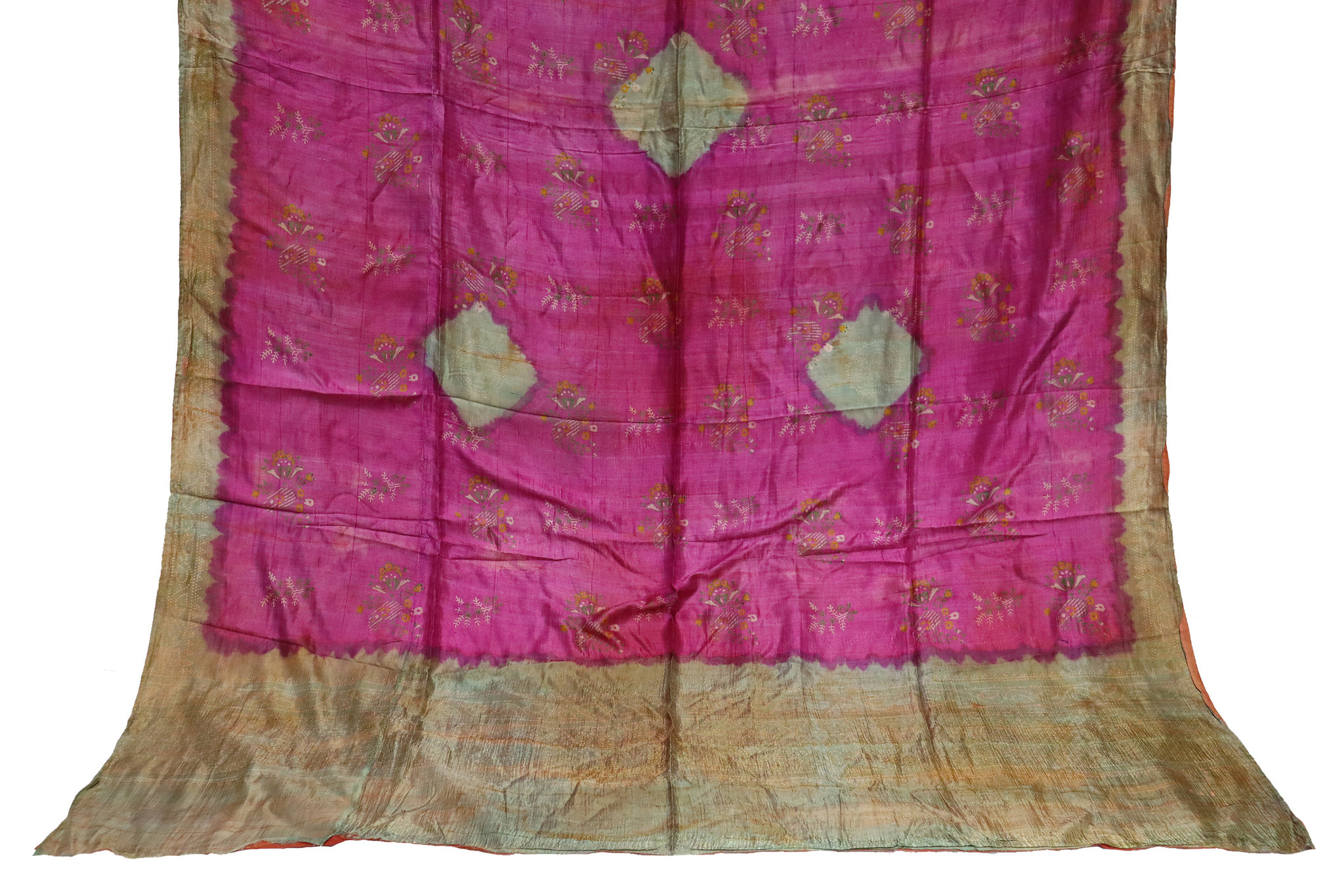 262x155 Vintage Indian Pink Saree Silk shawl Block Print Decoration UZ/30